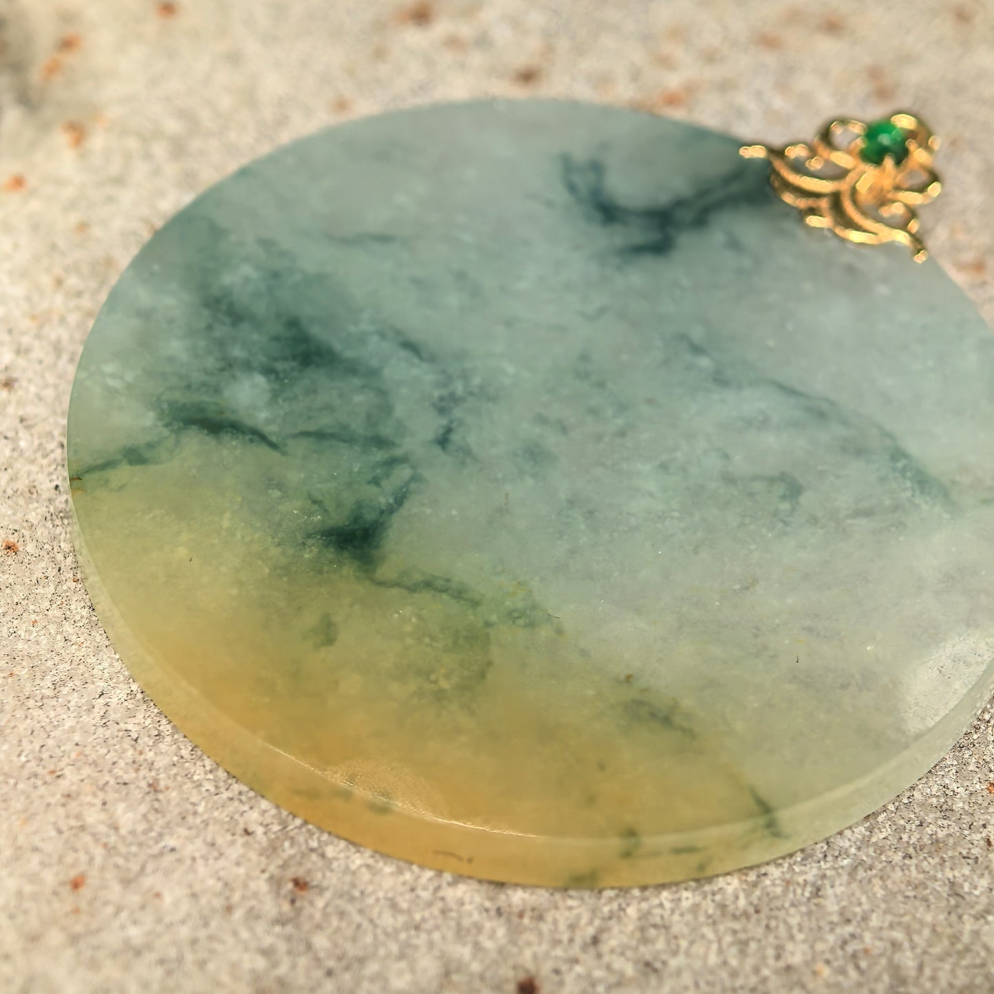 Natural Grade-A Icy Glutinous Yellow-Green Round Jadeite Plain Pendant · Burmese Jade