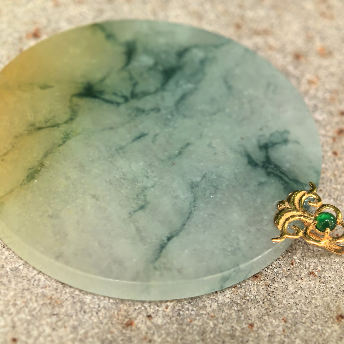 Natural Grade-A Icy Glutinous Yellow-Green Round Jadeite Plain Pendant · Burmese Jade