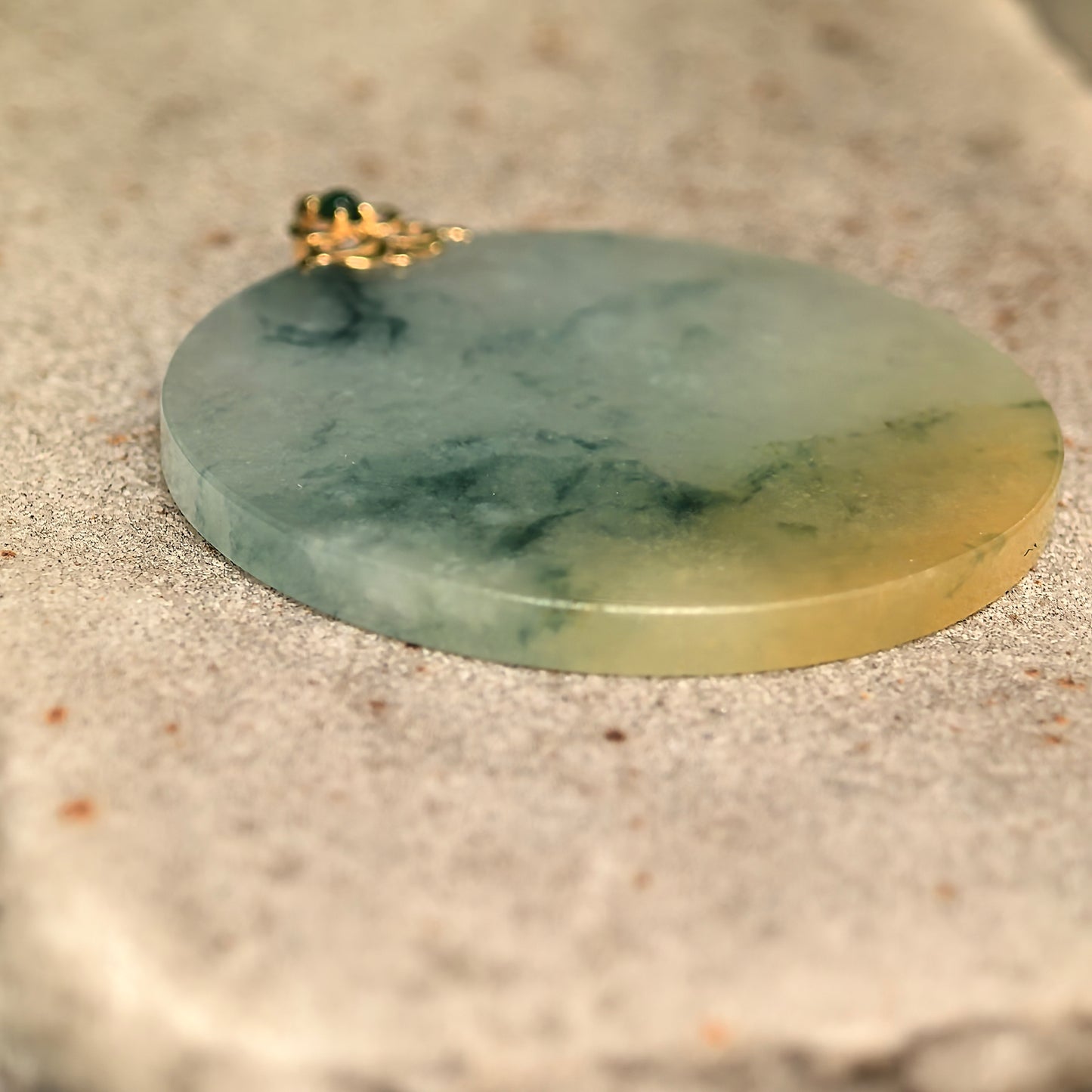 Natural Grade-A Icy Glutinous Yellow-Green Round Jadeite Plain Pendant · Burmese Jade