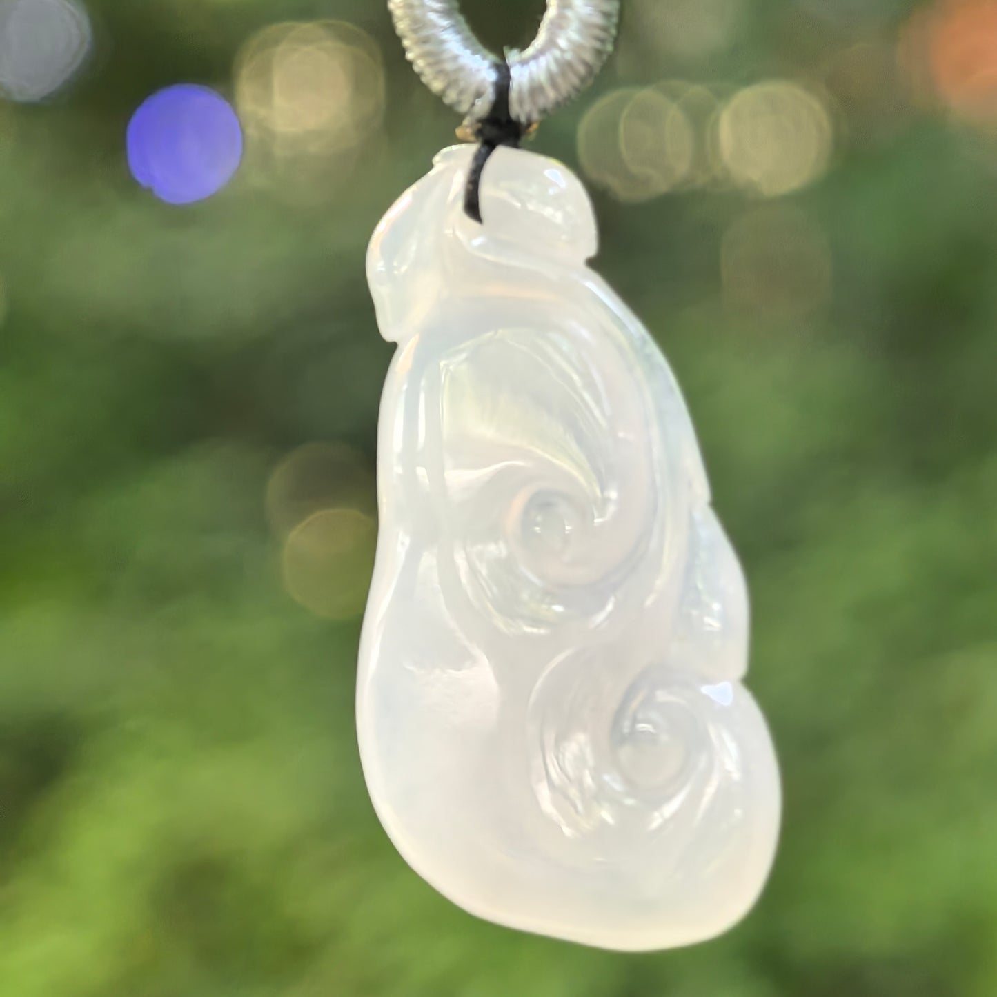 Natural Grade-A Icy Glutinous White Ruyi Jadeite Pendant · Burmese Jade