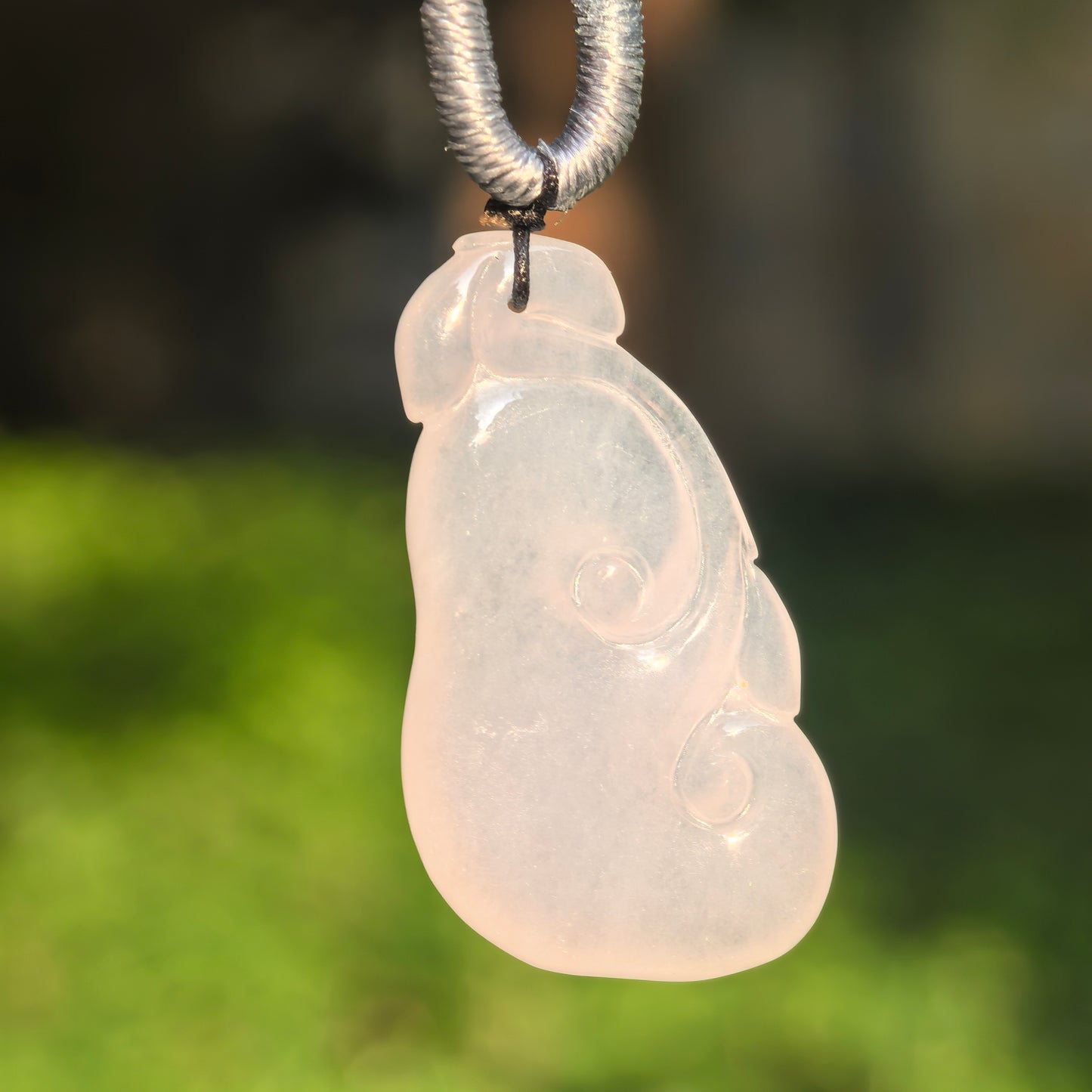 Natural Grade-A Icy Glutinous White Ruyi Jadeite Pendant · Burmese Jade