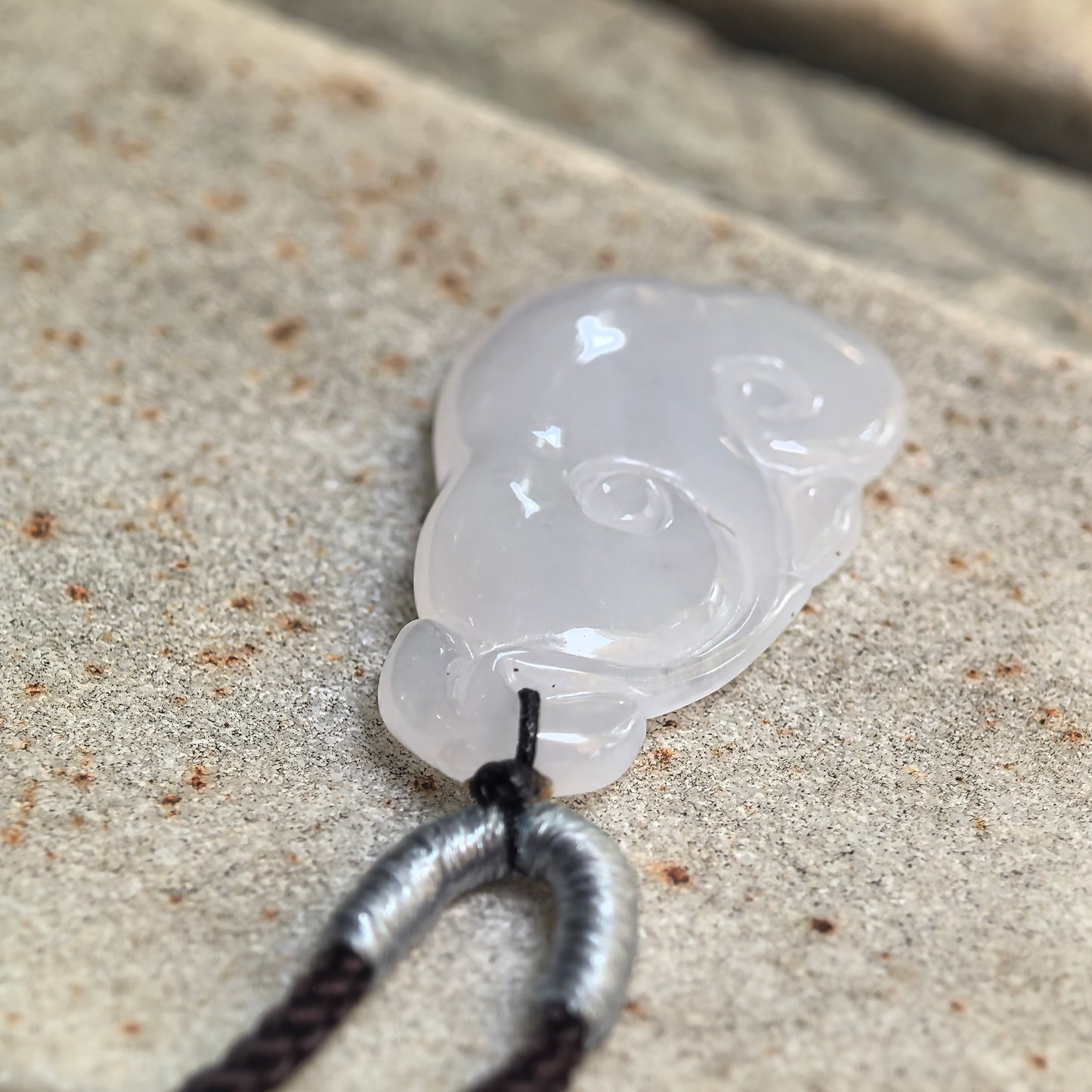 Natural Grade-A Icy Glutinous White Ruyi Jadeite Pendant · Burmese Jade