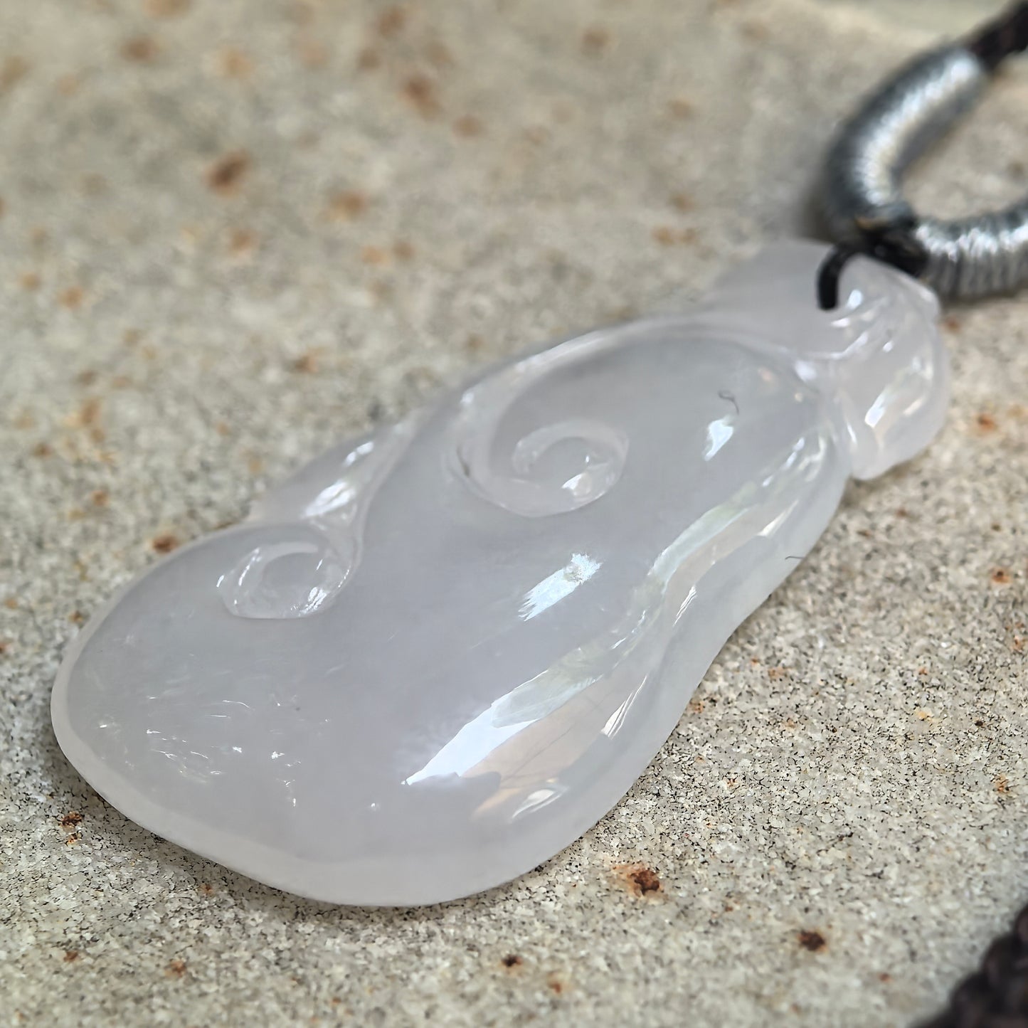 Natural Grade-A Icy Glutinous White Ruyi Jadeite Pendant · Burmese Jade