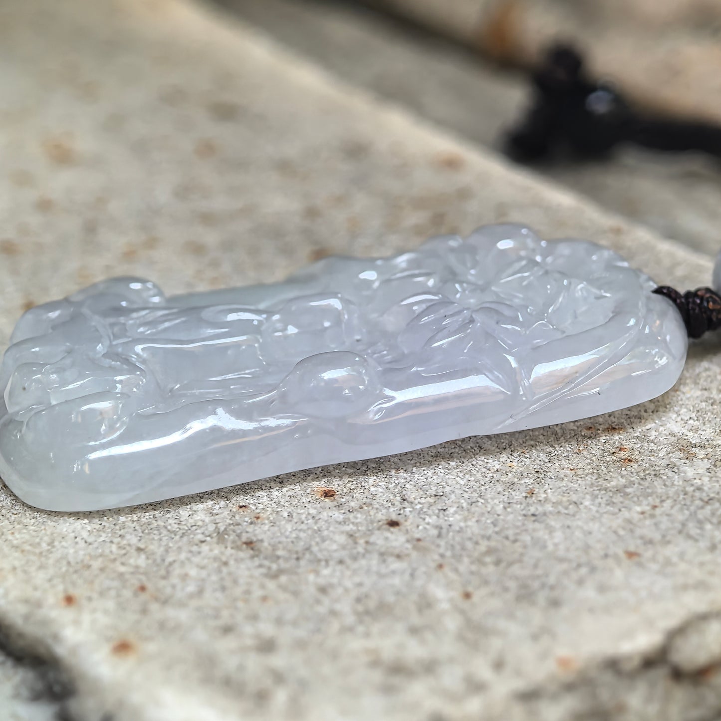 Natural Grade-A Icy Glutinous White Abstract Guanyin Jadeite Pendant · Burmese Jade