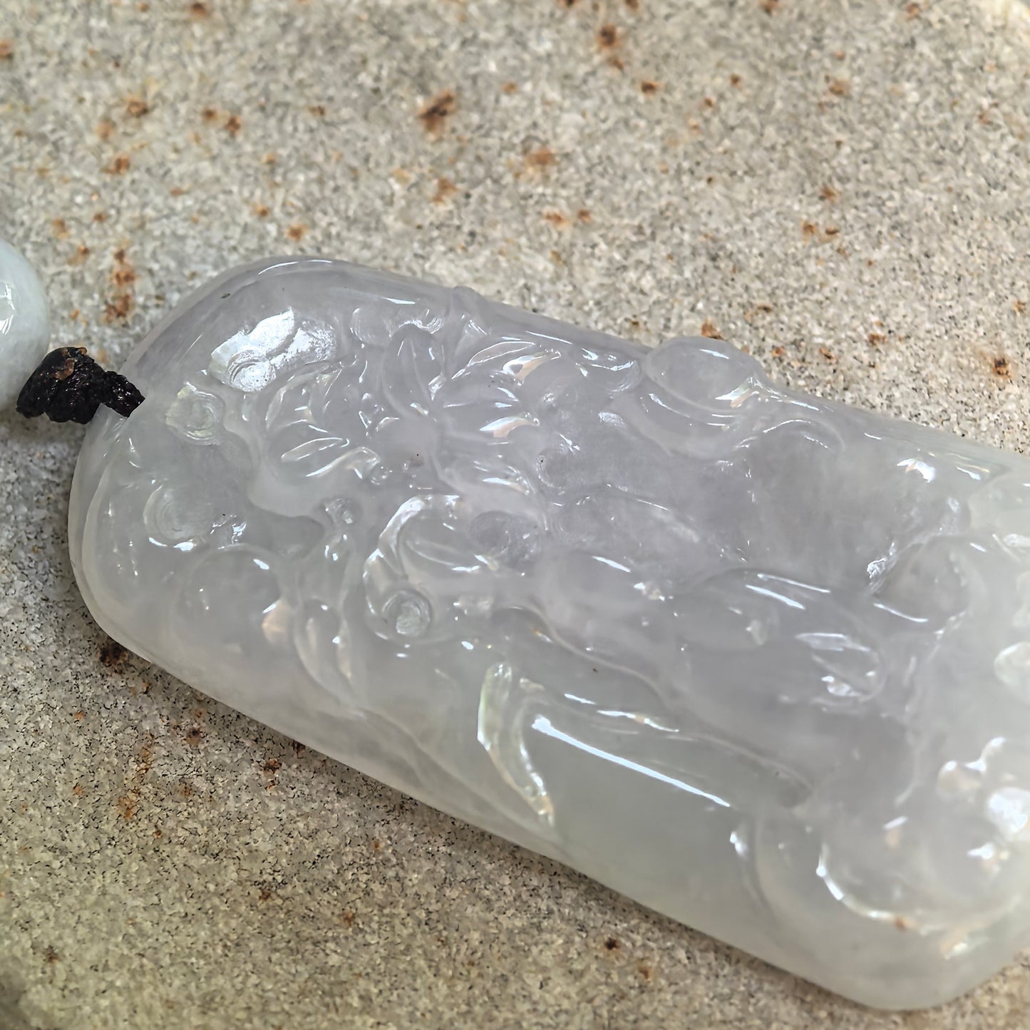 Natural Grade-A Icy Glutinous White Abstract Guanyin Jadeite Pendant · Burmese Jade