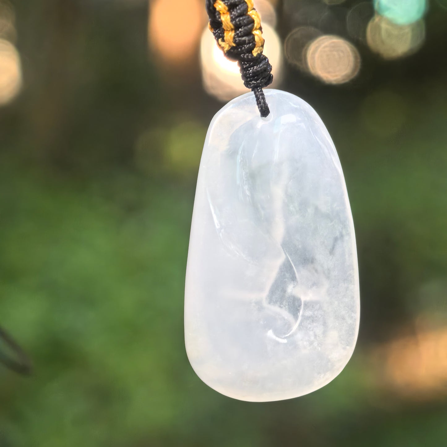 Natural Grade-A Icy Glutinous White Guanyin Jadeite Pendant · Burmese Jade