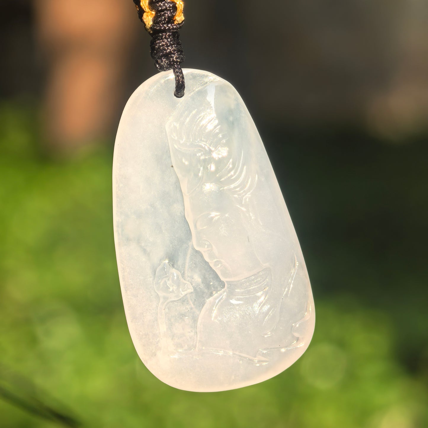 Natural Grade-A Icy Glutinous White Guanyin Jadeite Pendant · Burmese Jade