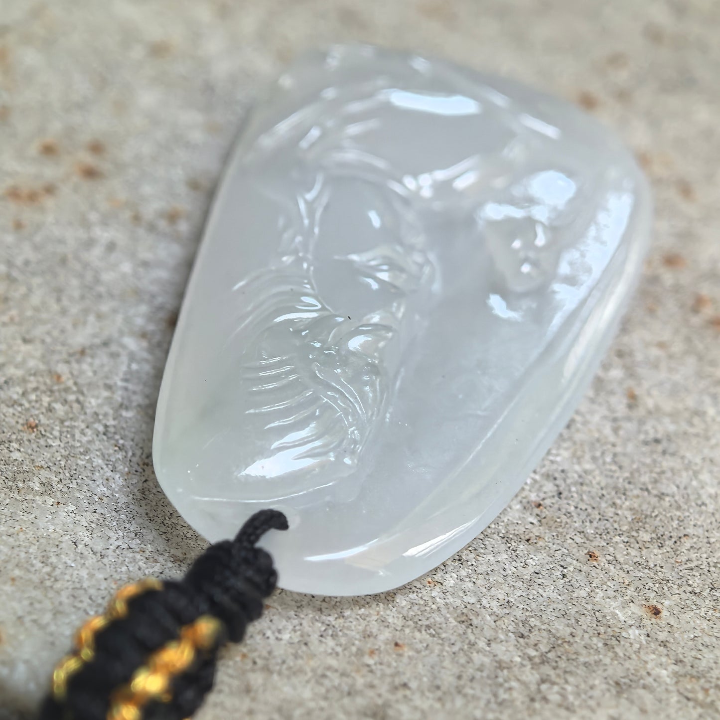 Natural Grade-A Icy Glutinous White Guanyin Jadeite Pendant · Burmese Jade