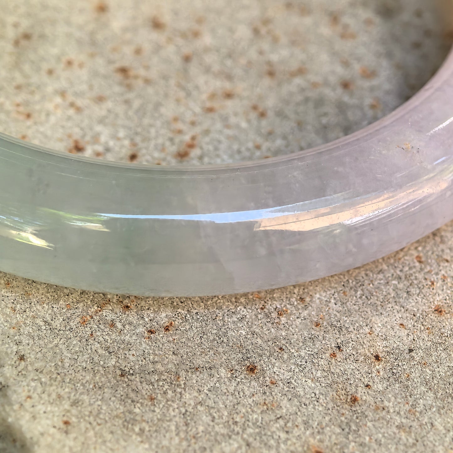 Natural Grade-A Icy Glutinous Lavender Green Round Jadeite Bangle · Burmese Jade 54mm