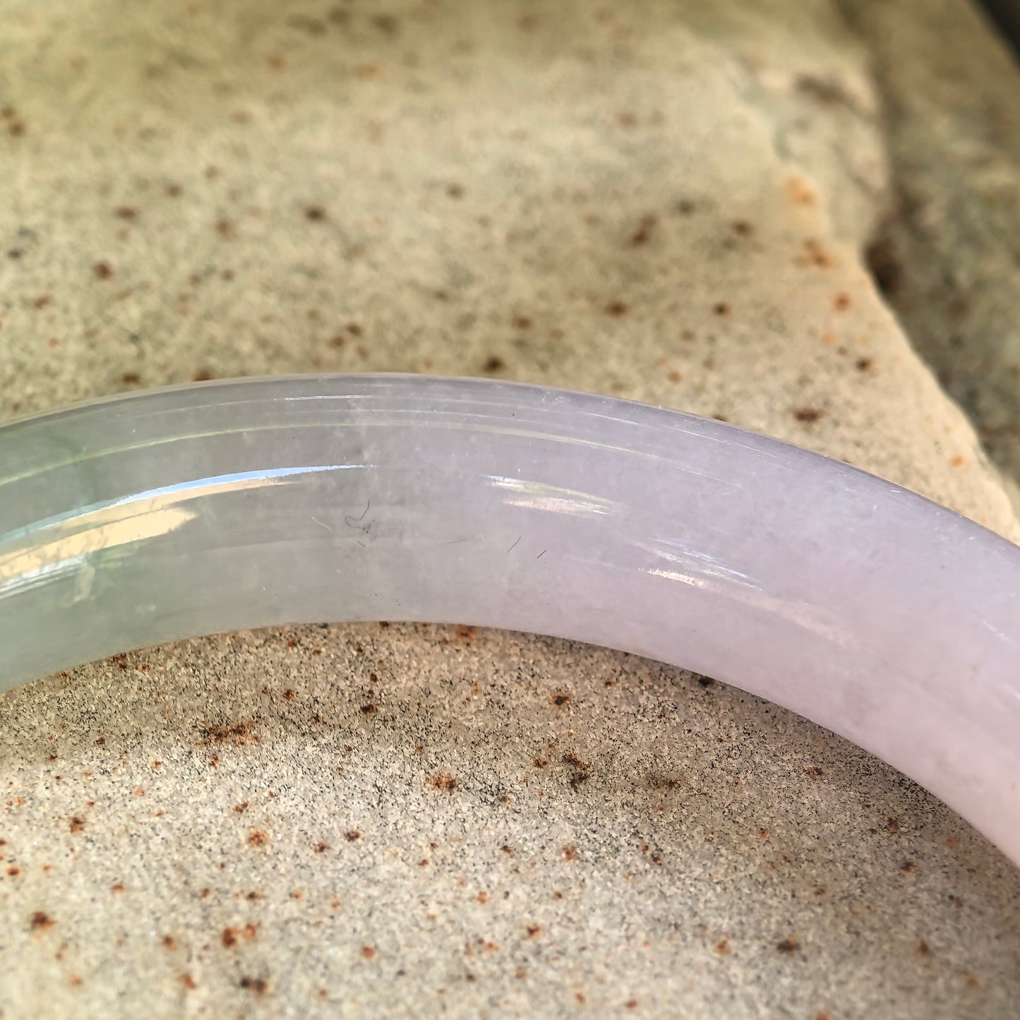 Natural Grade-A Icy Glutinous Lavender Green Round Jadeite Bangle · Burmese Jade 54mm