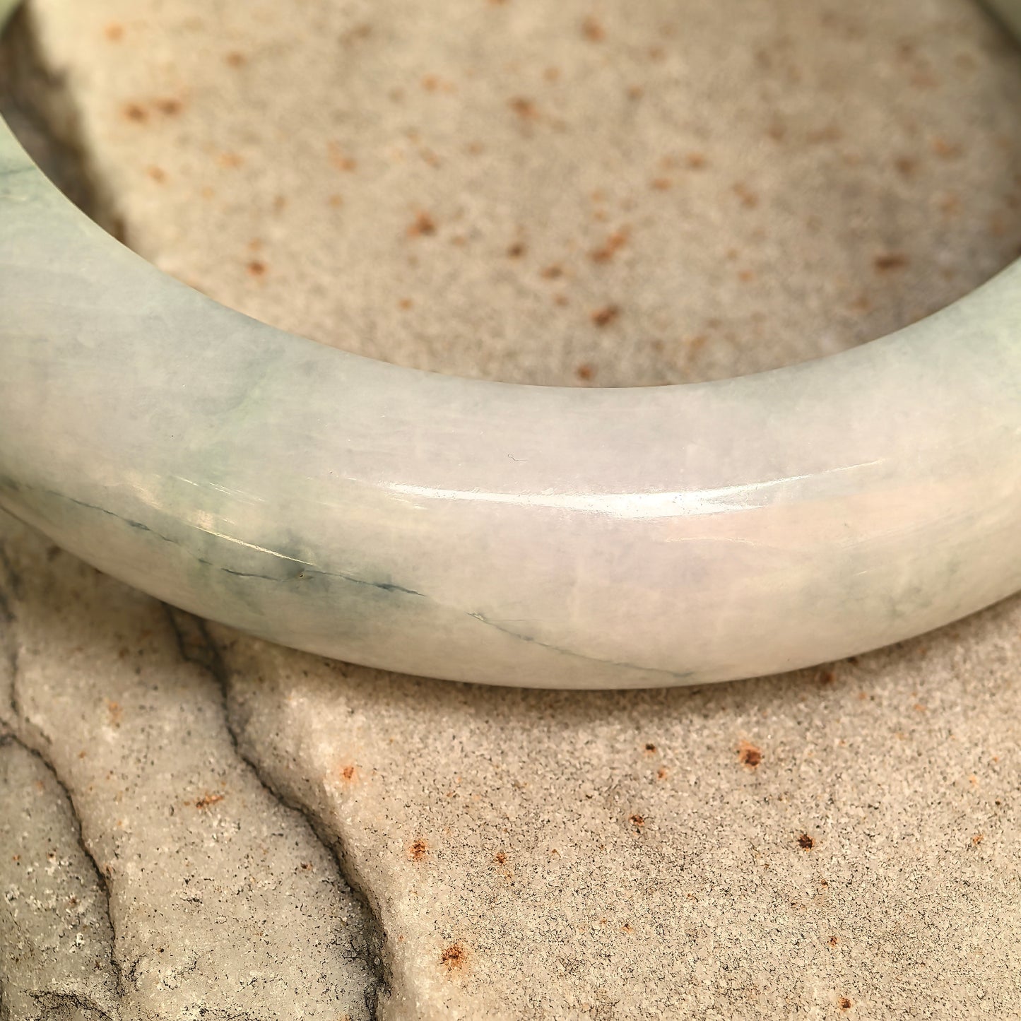 Natural Grade-A Bean-Glutinous Green & White D-Shape Jadeite Bangle · Burmese Jade 55mm