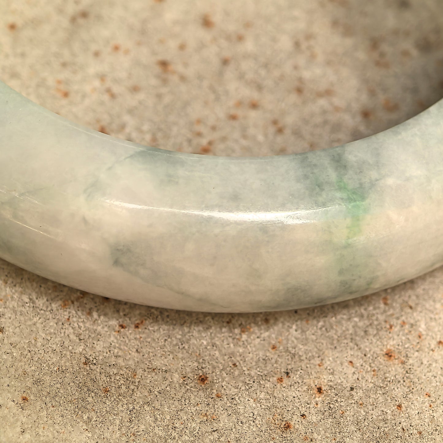 Natural Grade-A Bean-Glutinous Green & White D-Shape Jadeite Bangle · Burmese Jade 55mm