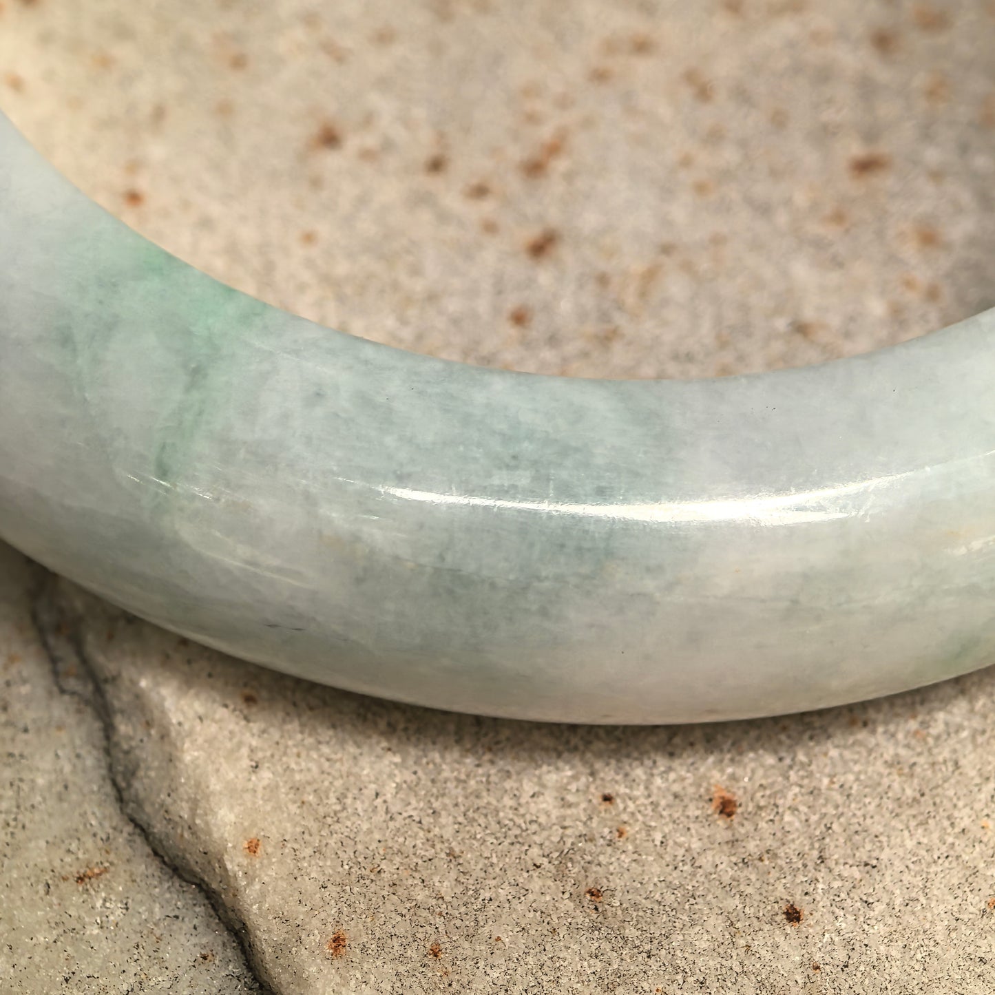 Natural Grade-A Bean-Glutinous Green & White D-Shape Jadeite Bangle · Burmese Jade 55mm