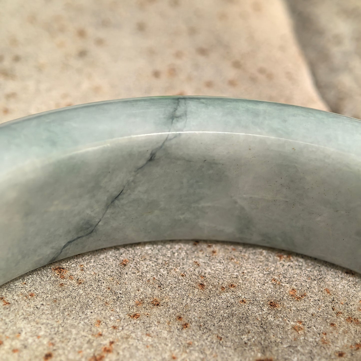 Natural Grade-A Bean-Glutinous Green & White D-Shape Jadeite Bangle · Burmese Jade 55mm