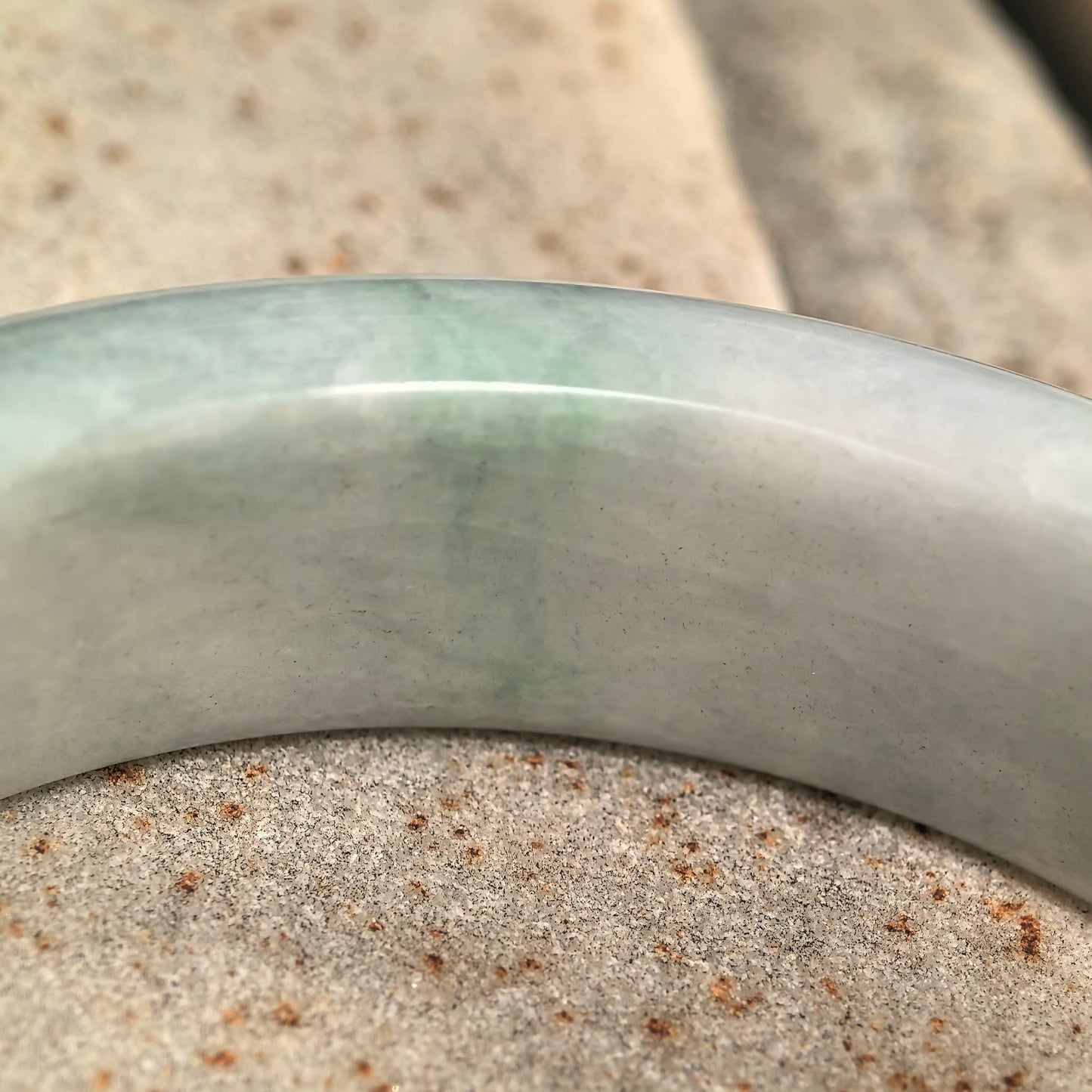 Natural Grade-A Bean-Glutinous Green & White D-Shape Jadeite Bangle · Burmese Jade 55mm