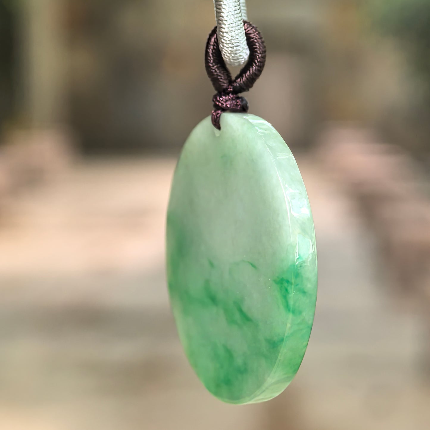 Natural Grade-A Glutinous Green Round Plain Plaque Jadeite Pendant · Burmese Jade