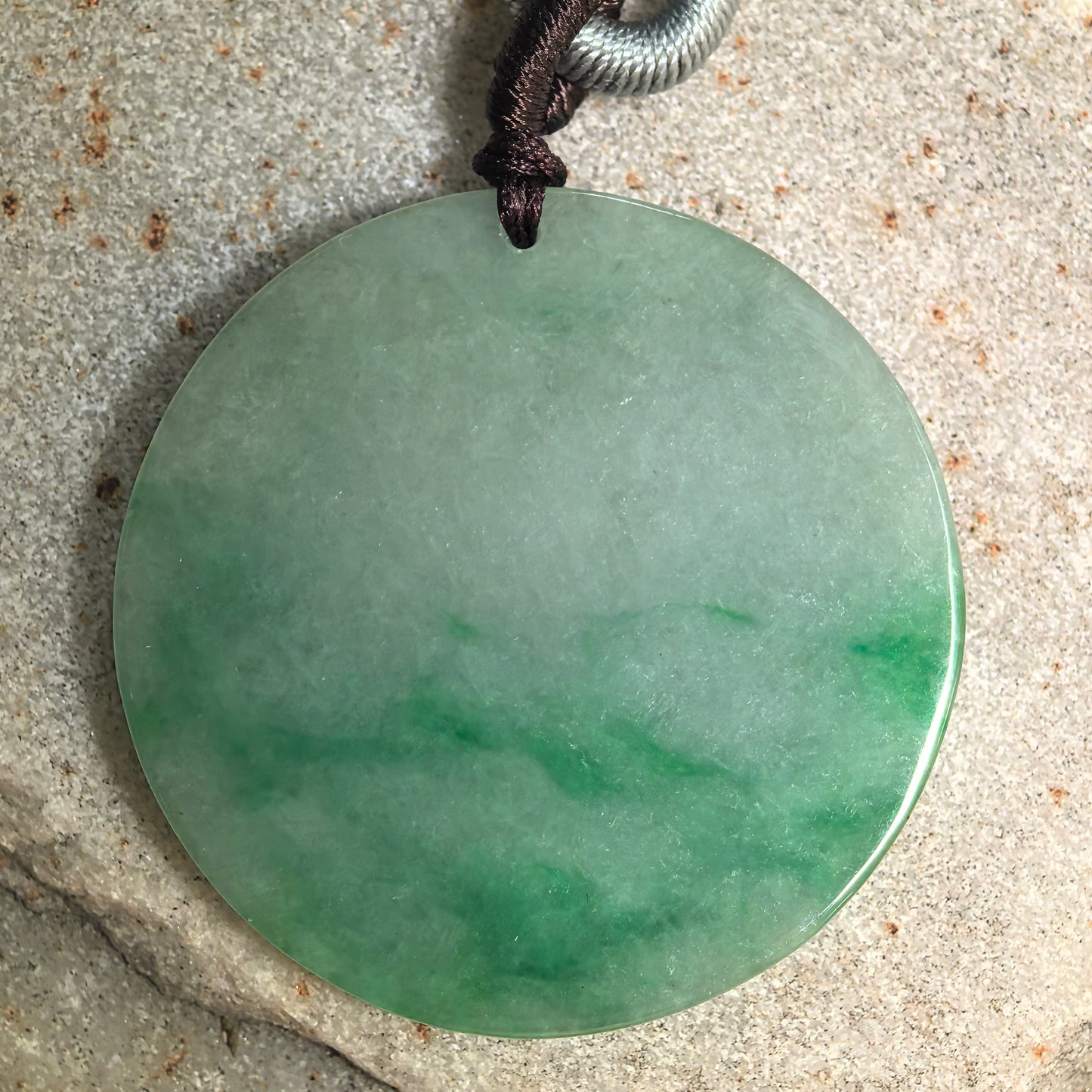 Natural Grade-A Glutinous Green Round Plain Plaque Jadeite Pendant · Burmese Jade