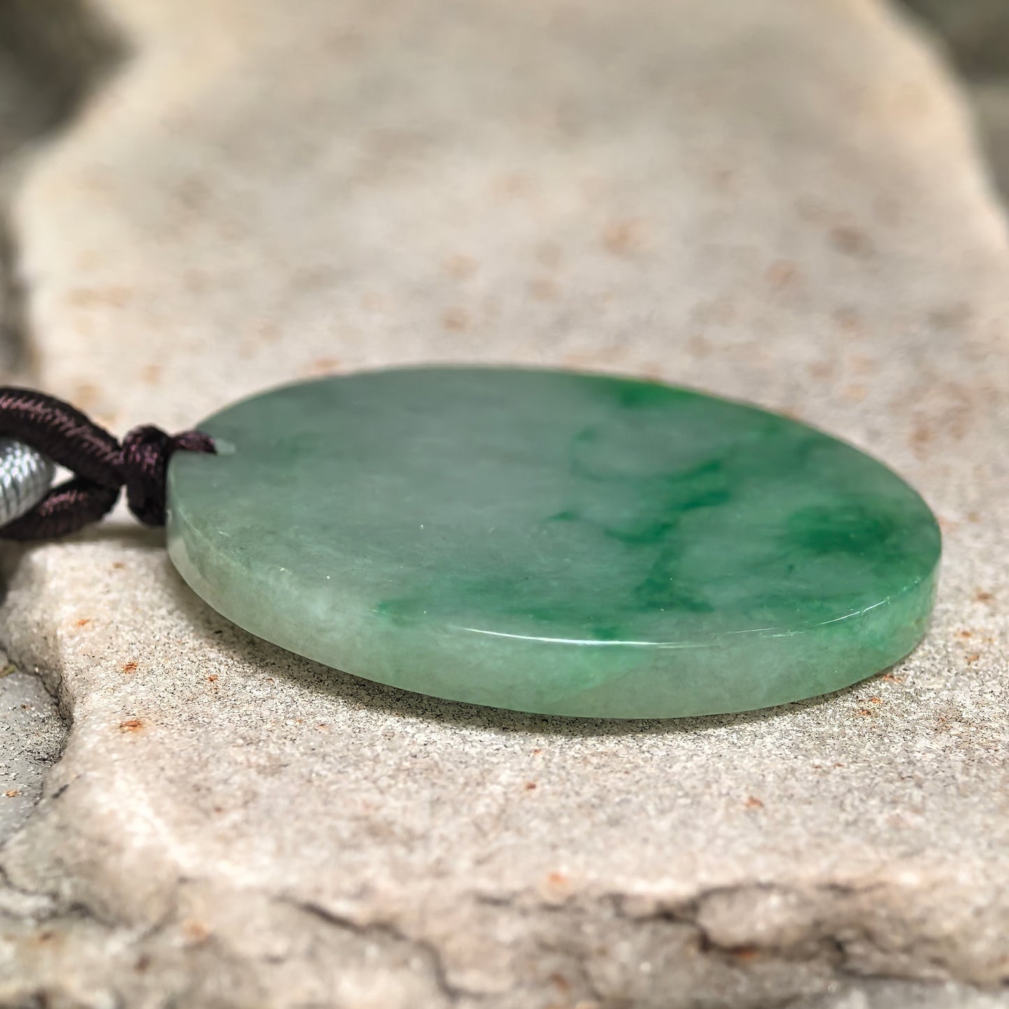 Natural Grade-A Glutinous Green Round Plain Plaque Jadeite Pendant · Burmese Jade