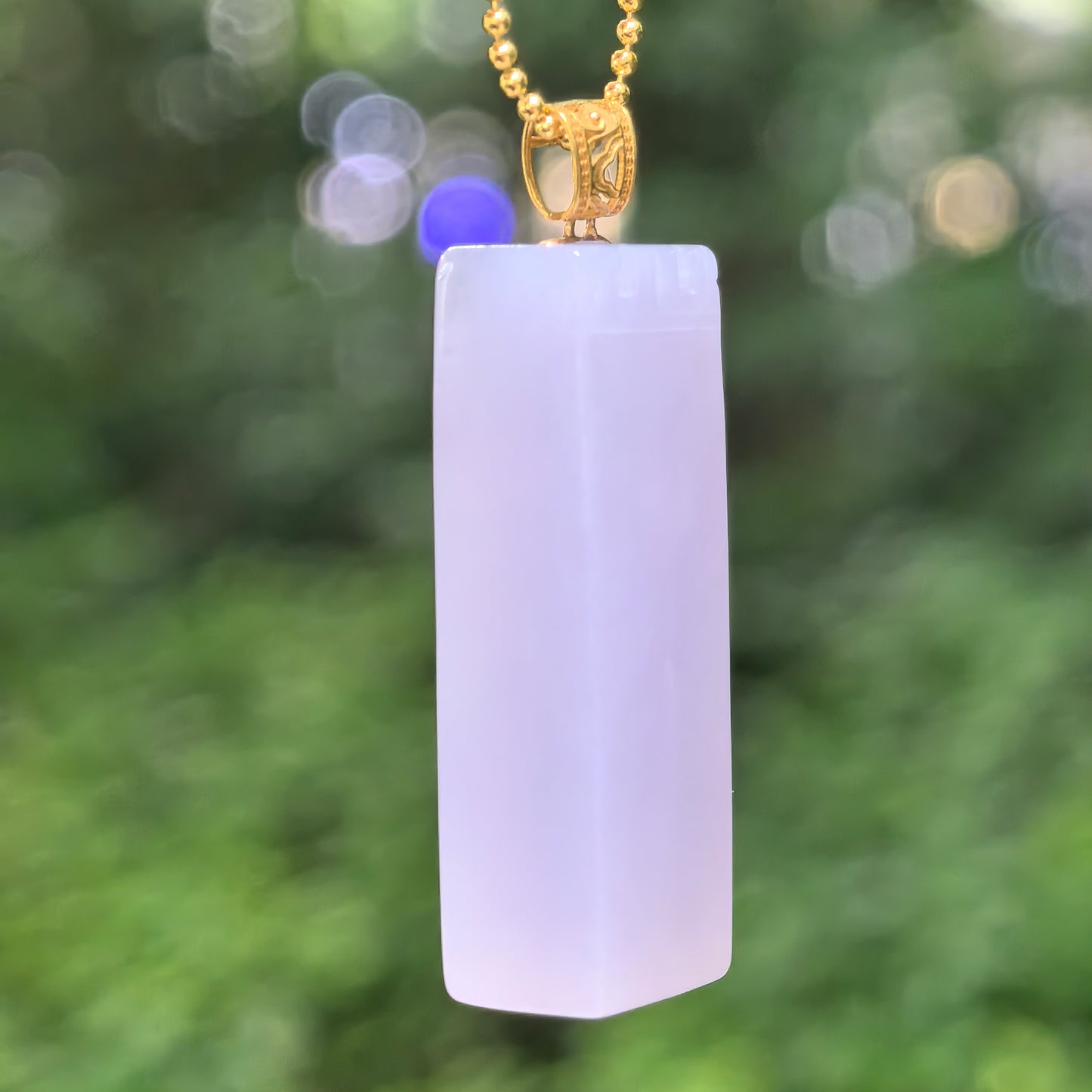 Natural Grade-A Icy Glutinous Lavender Plain Column Jadeite Pendant · Burmese Jade