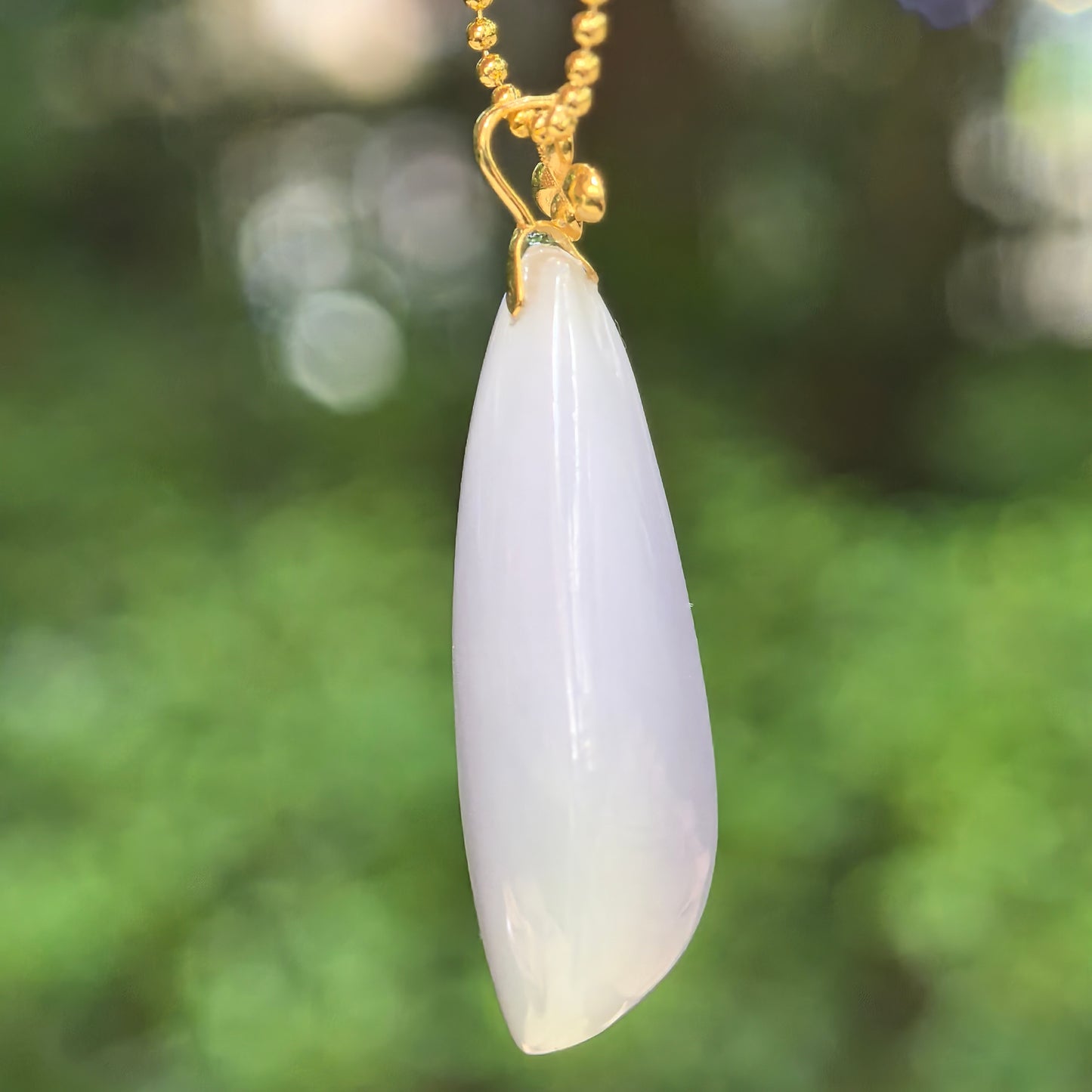 Natural Grade-A Icy Glutinous Pale Lavender Freeform Jadeite Pendant · Burmese Jade
