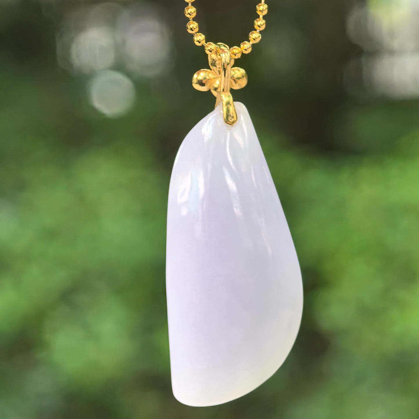 Natural Grade-A Icy Glutinous Pale Lavender Freeform Jadeite Pendant · Burmese Jade