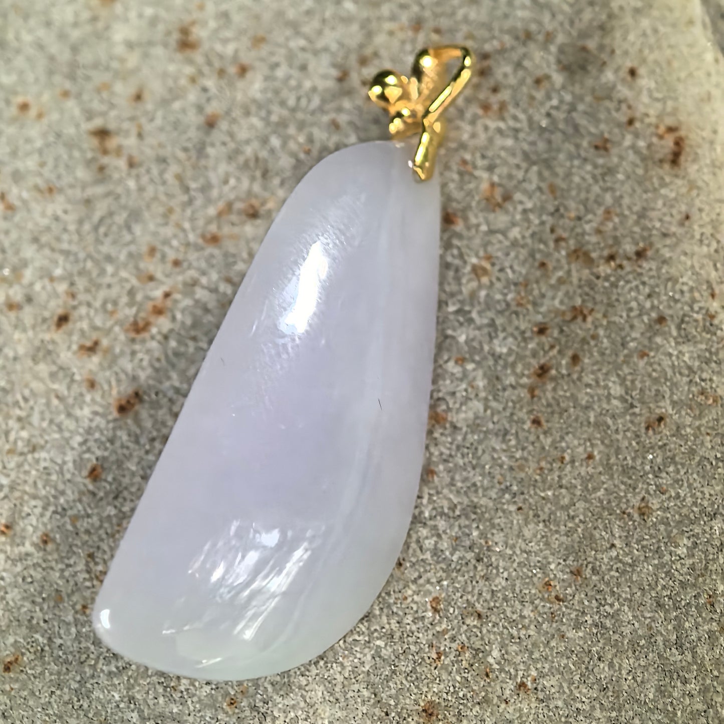 Natural Grade-A Icy Glutinous Pale Lavender Freeform Jadeite Pendant · Burmese Jade