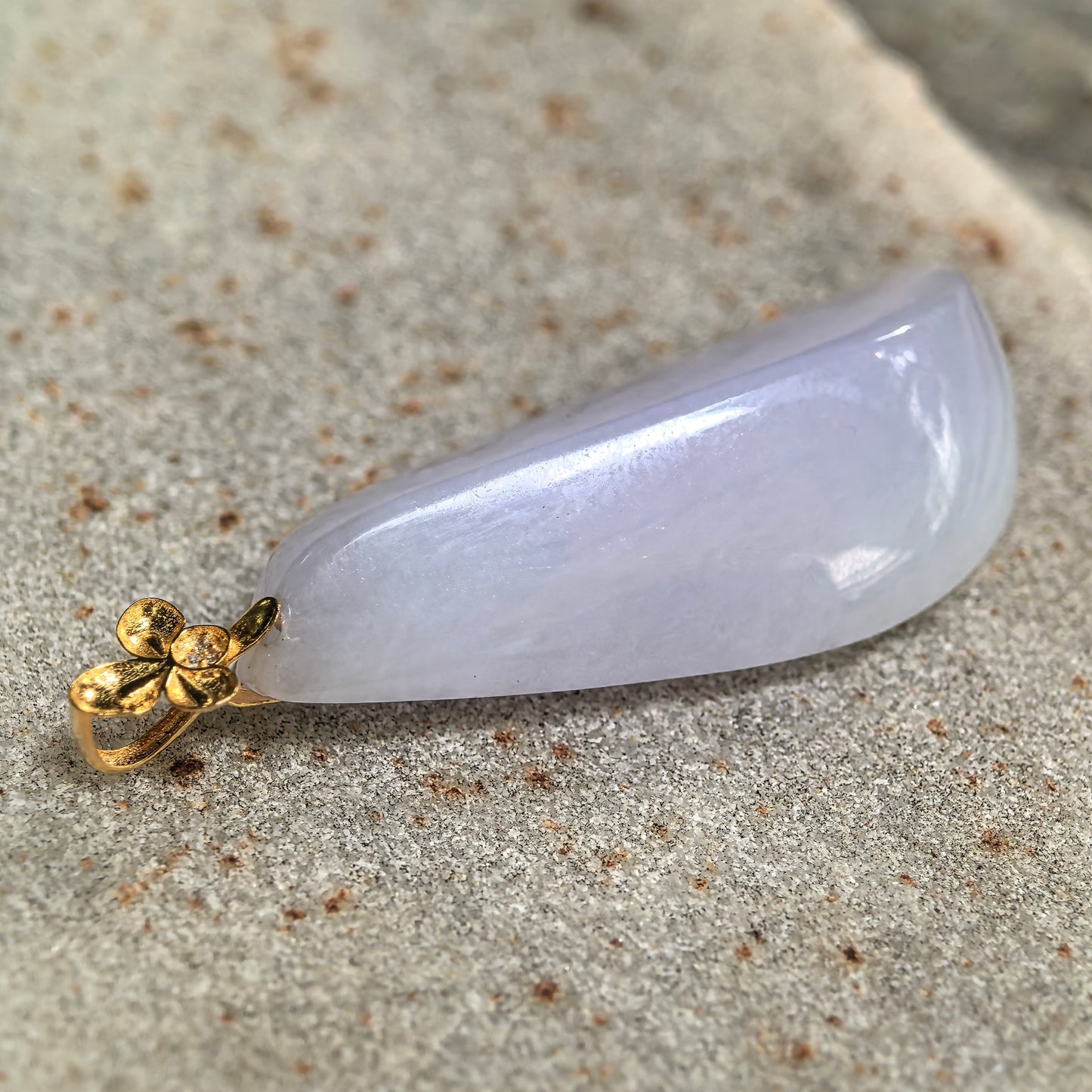 Natural Grade-A Icy Glutinous Pale Lavender Freeform Jadeite Pendant · Burmese Jade
