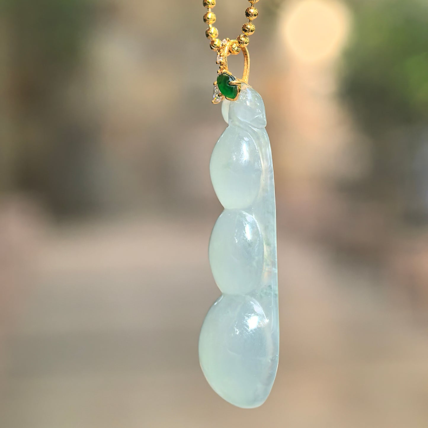 Natural Grade-A Icy Light Green Three-Bean Jadeite Pendant · Burmese Jade