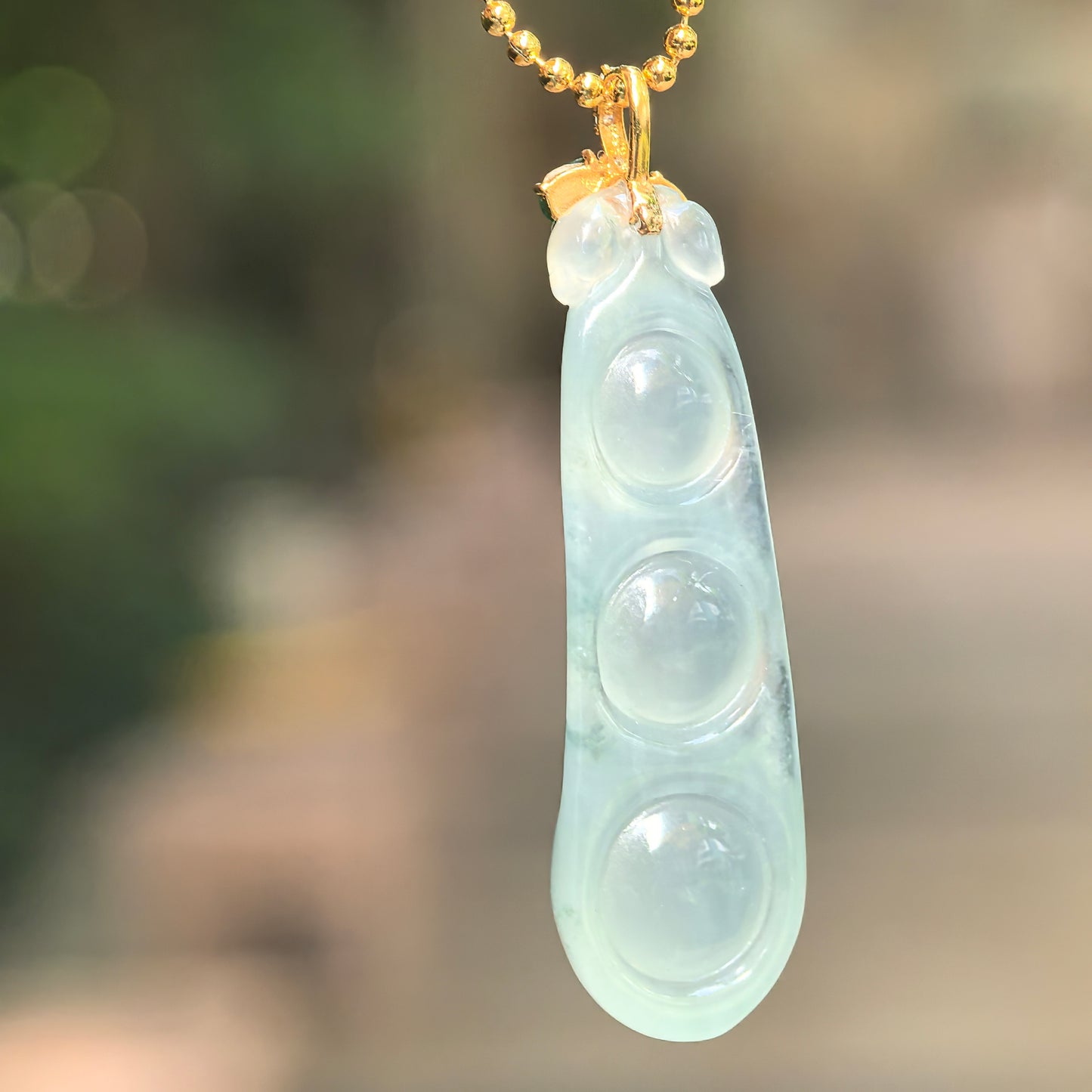 Natural Grade-A Icy Light Green Three-Bean Jadeite Pendant · Burmese Jade