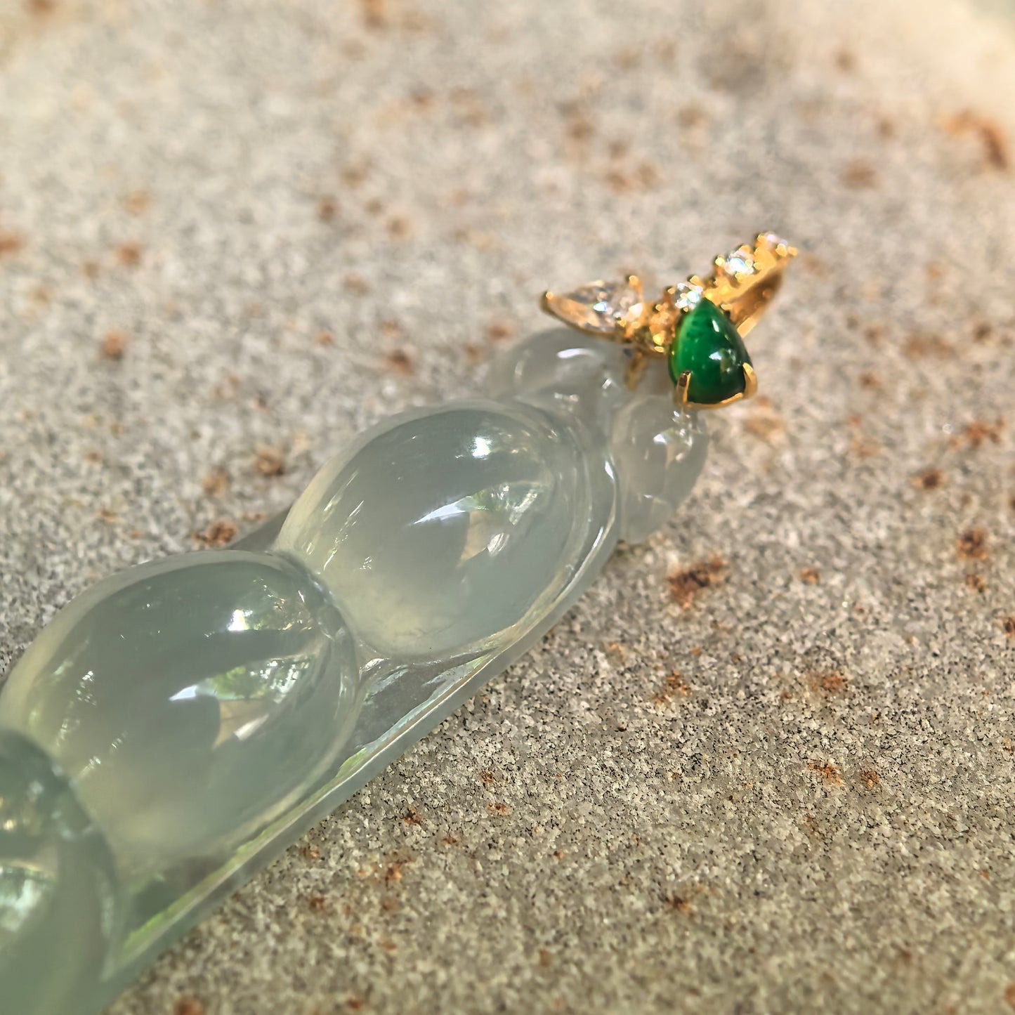 Natural Grade-A Icy Light Green Three-Bean Jadeite Pendant · Burmese Jade