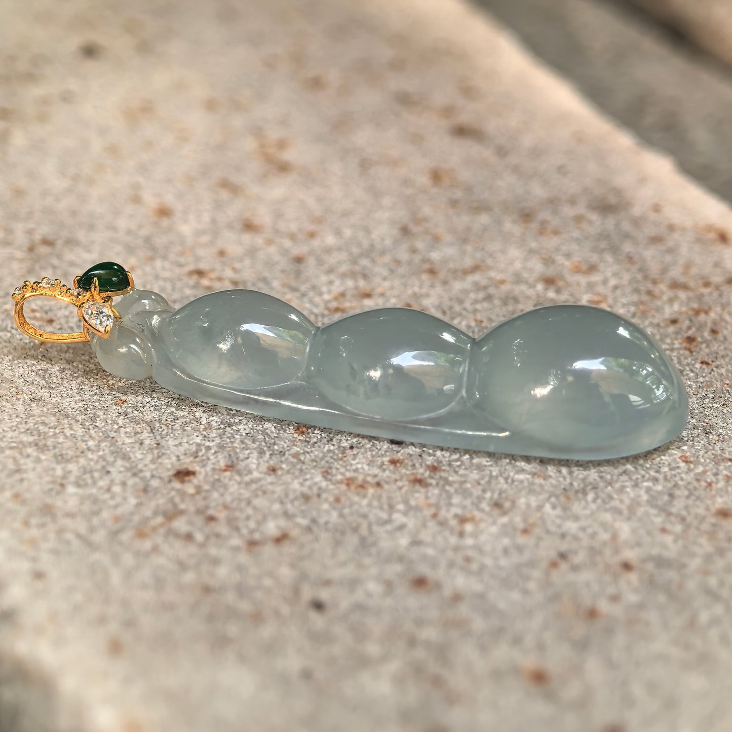 Natural Grade-A Icy Light Green Three-Bean Jadeite Pendant · Burmese Jade