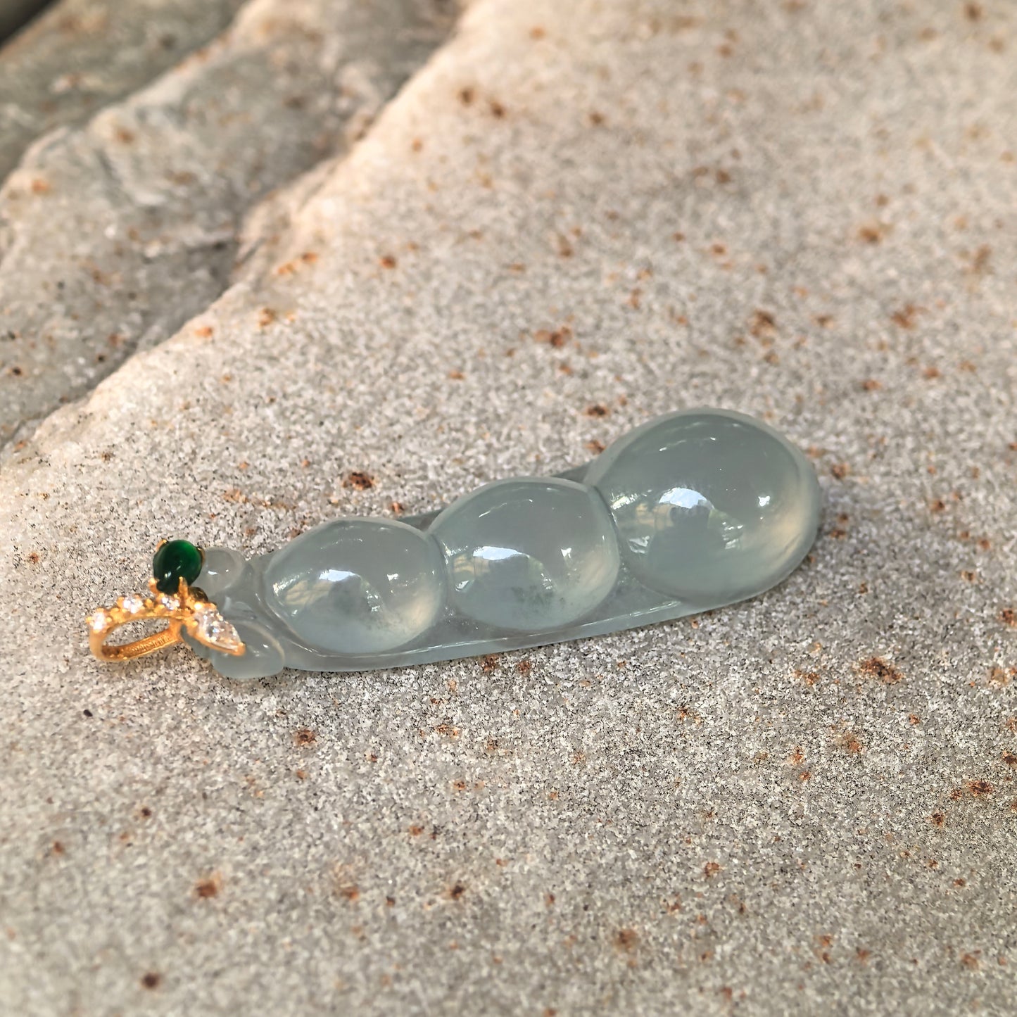 Natural Grade-A Icy Light Green Three-Bean Jadeite Pendant · Burmese Jade