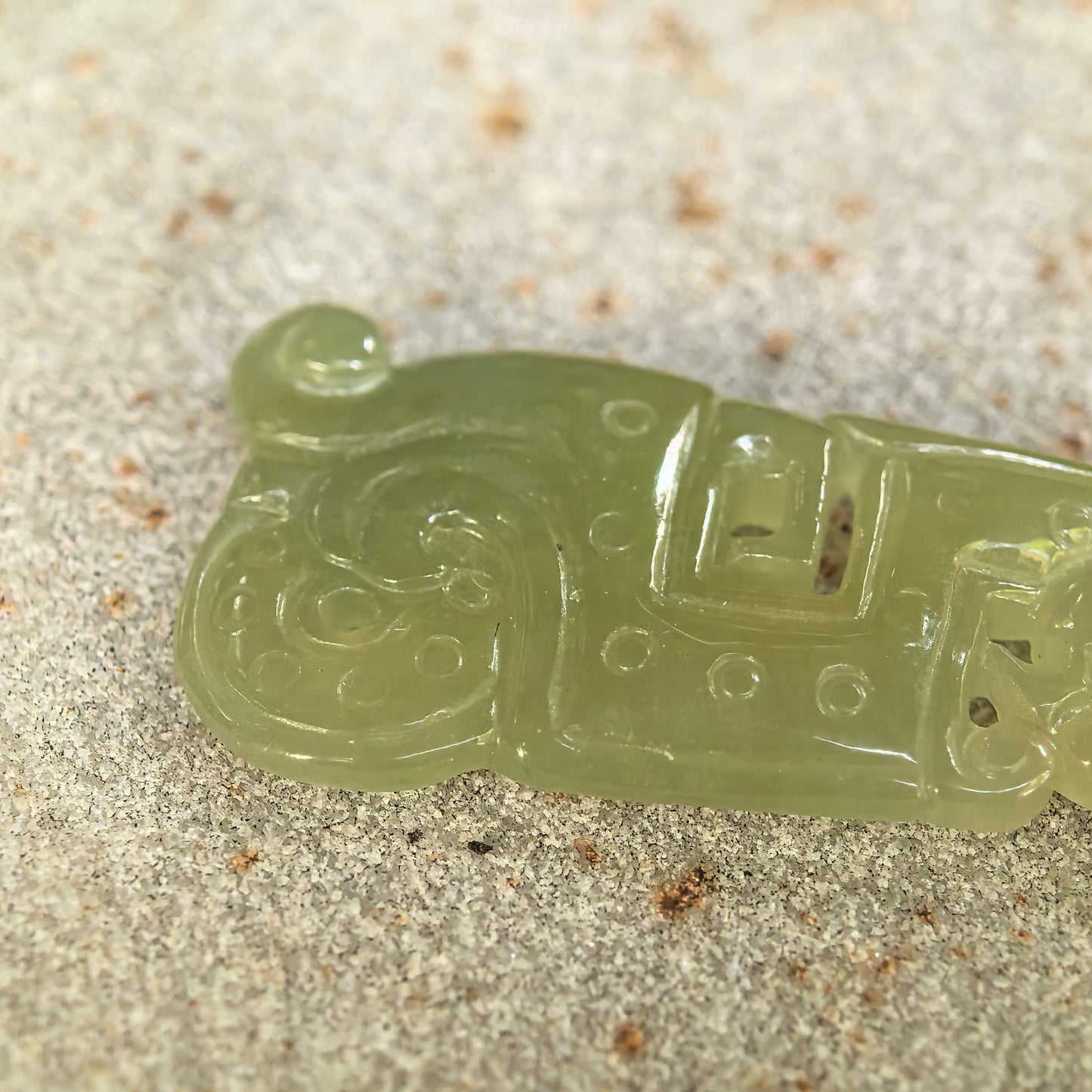 Natural Grade-A Icy Glutinous Yellow-Green Archaic Kui Dragon Jadeite Pendant · Burmese Jade