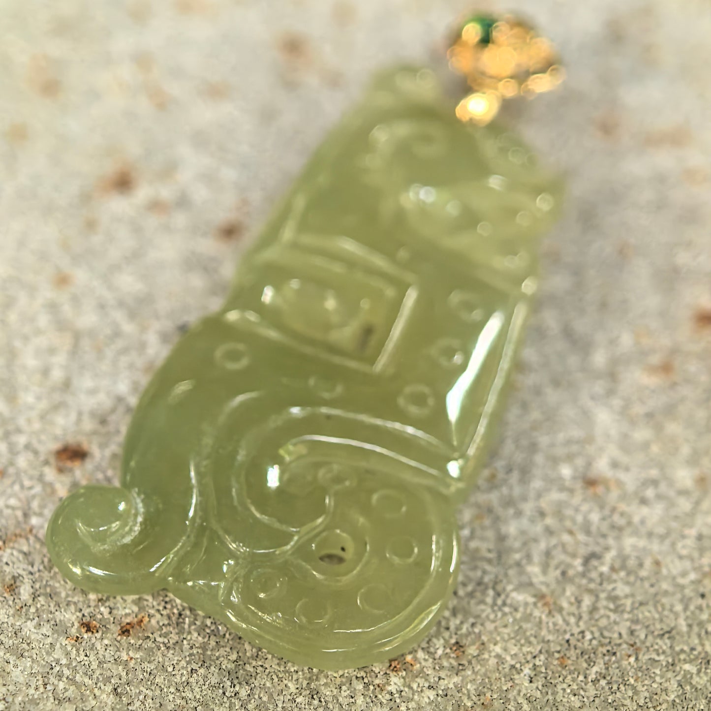 Natural Grade-A Icy Glutinous Yellow-Green Archaic Kui Dragon Jadeite Pendant · Burmese Jade