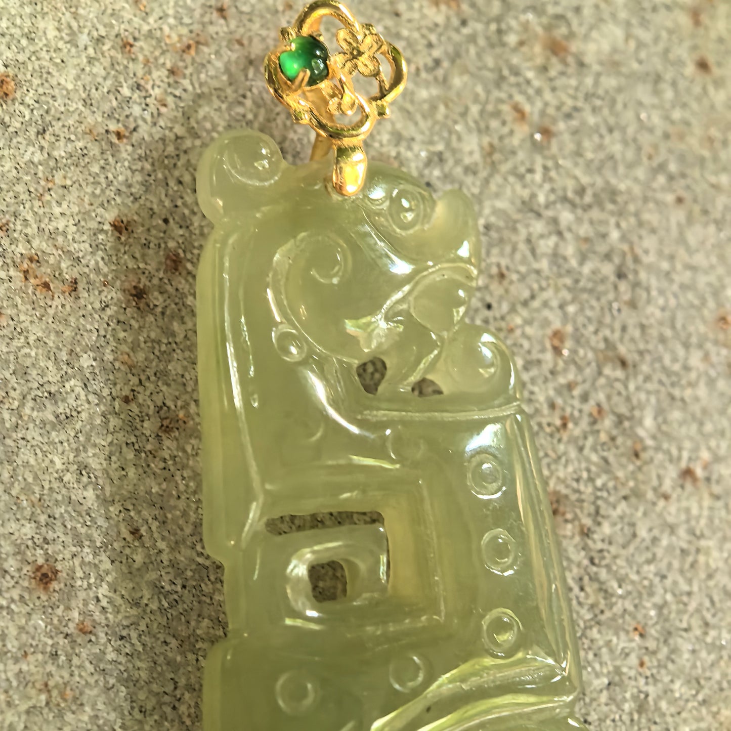 Natural Grade-A Icy Glutinous Yellow-Green Archaic Kui Dragon Jadeite Pendant · Burmese Jade