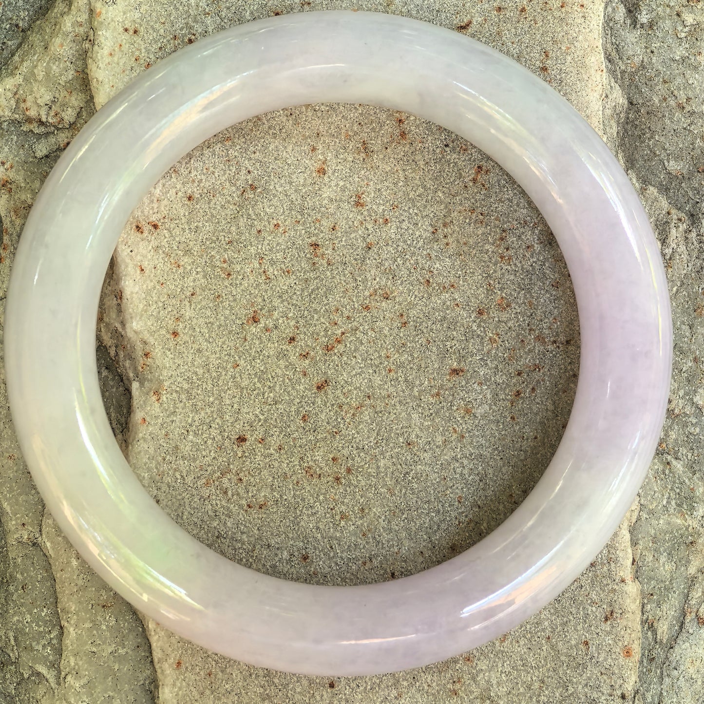 Natural Grade-A Glutinous Light Lavender Round Jadeite Bangle · Burmese Jade 53mm