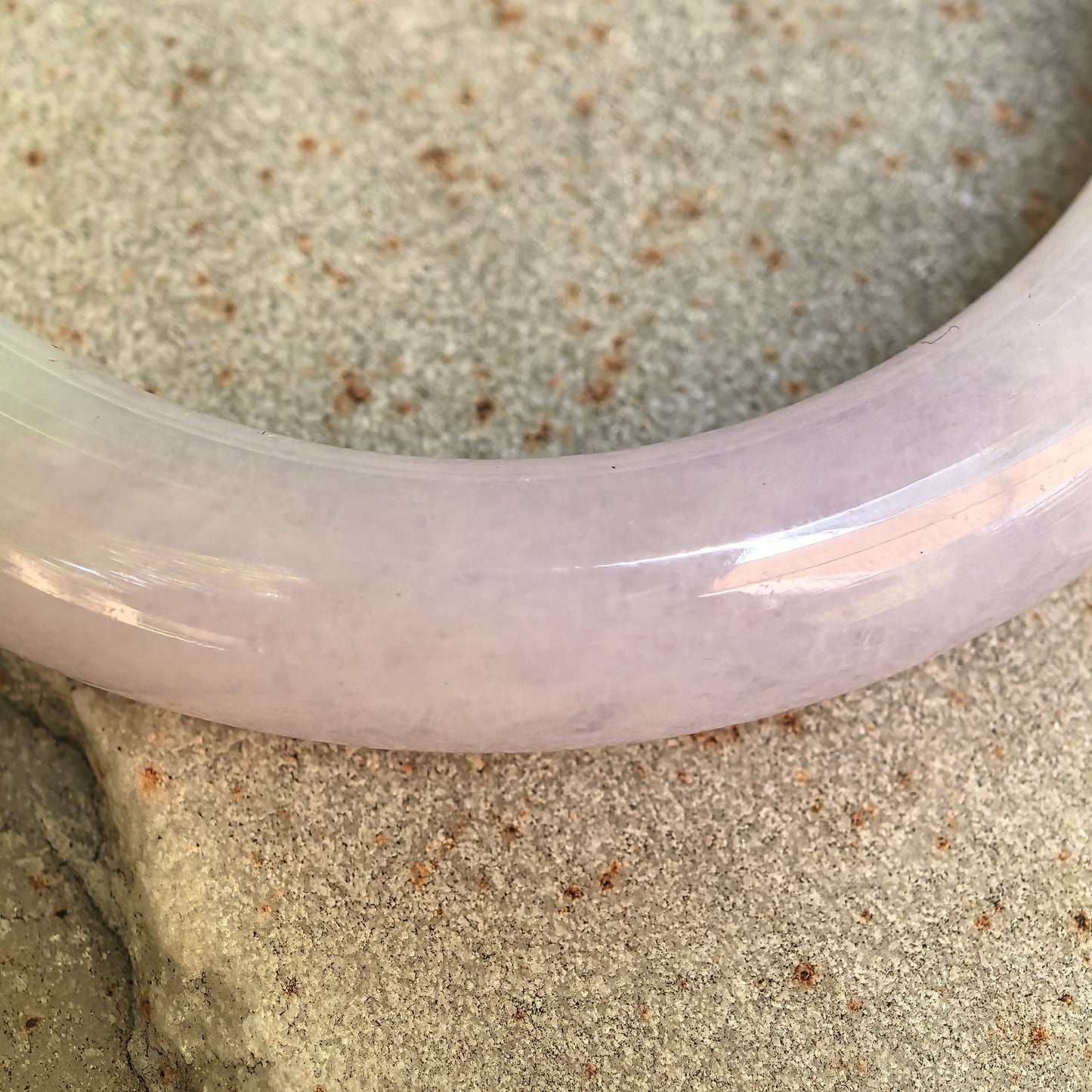 Natural Grade-A Glutinous Light Lavender Round Jadeite Bangle · Burmese Jade 53mm