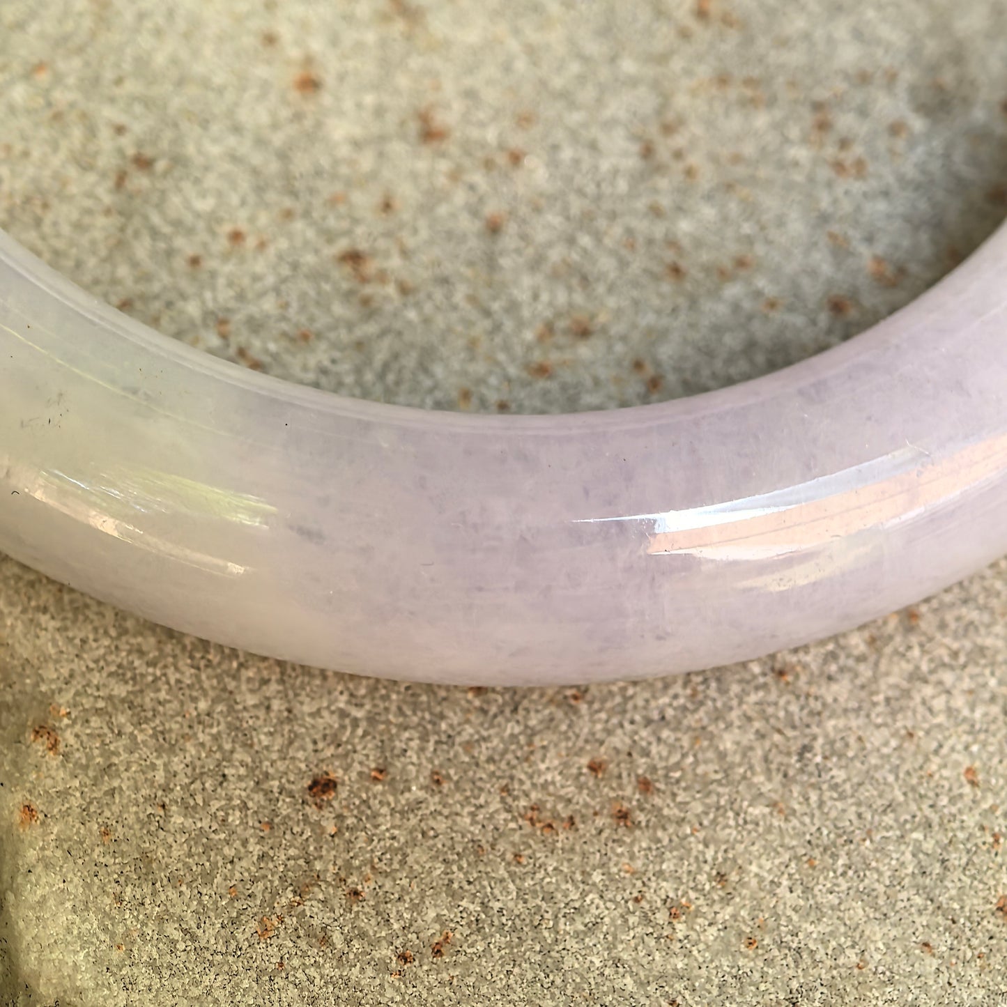 Natural Grade-A Glutinous Light Lavender Round Jadeite Bangle · Burmese Jade 53mm