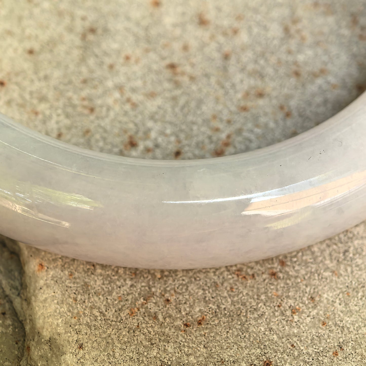 Natural Grade-A Glutinous Light Lavender Round Jadeite Bangle · Burmese Jade 53mm