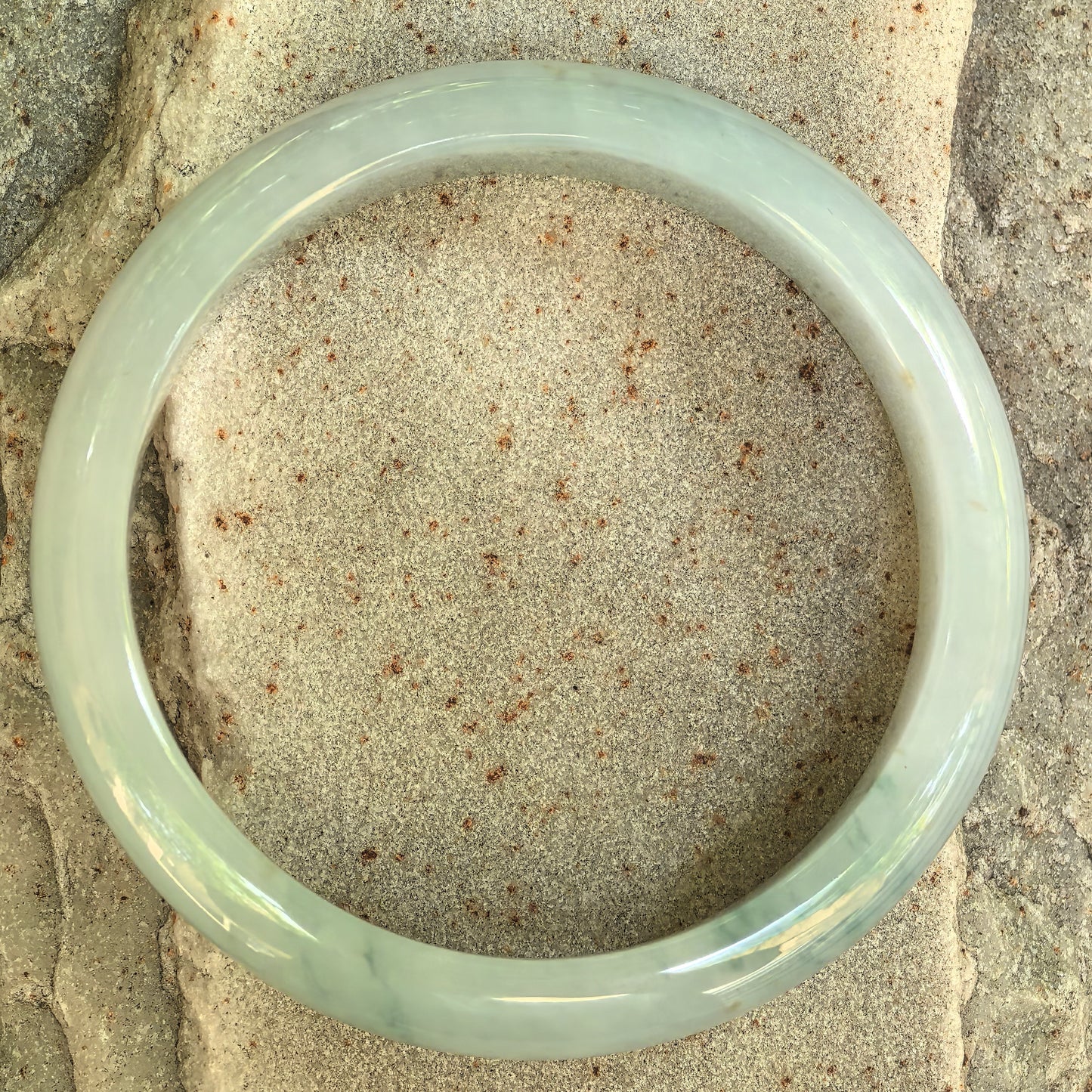 Natural Grade-A Glutinous Light Green D-Shape Jadeite Bangle · Burmese Jade 57mm