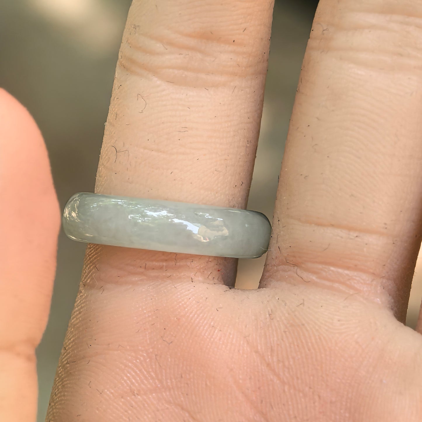 Natural Grade-A Icy Glutinous Light Green Jadeite Ring Band · Burmese Jade US7.25