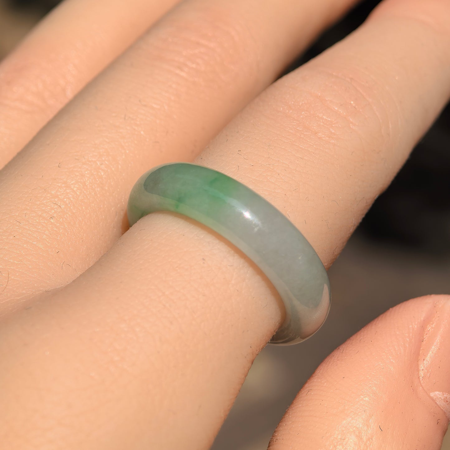Natural Grade-A Icy Glutinous Light Green Jadeite Ring Band · Burmese Jade US7.25