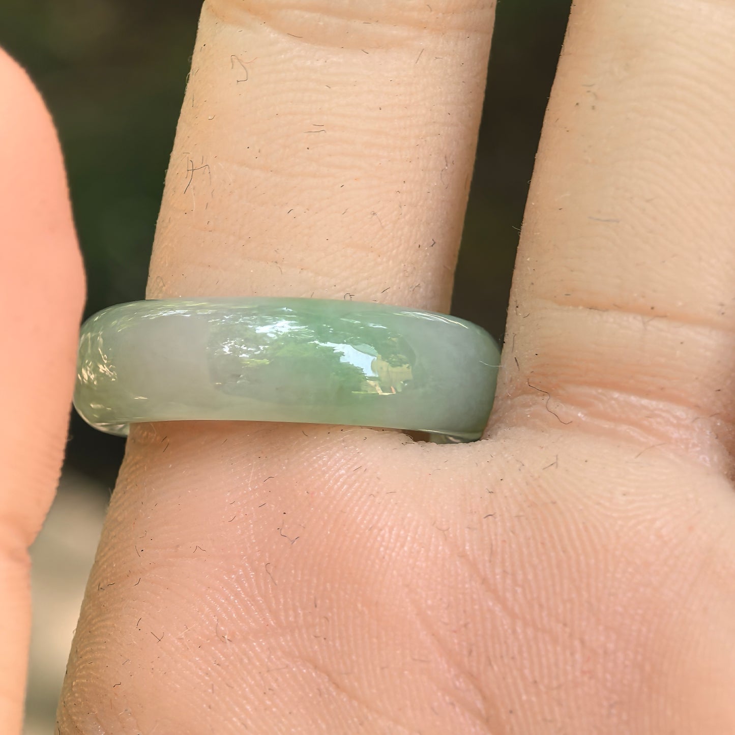 Natural Grade-A Icy Glutinous Light Green Jadeite Ring Band · Burmese Jade US8.25
