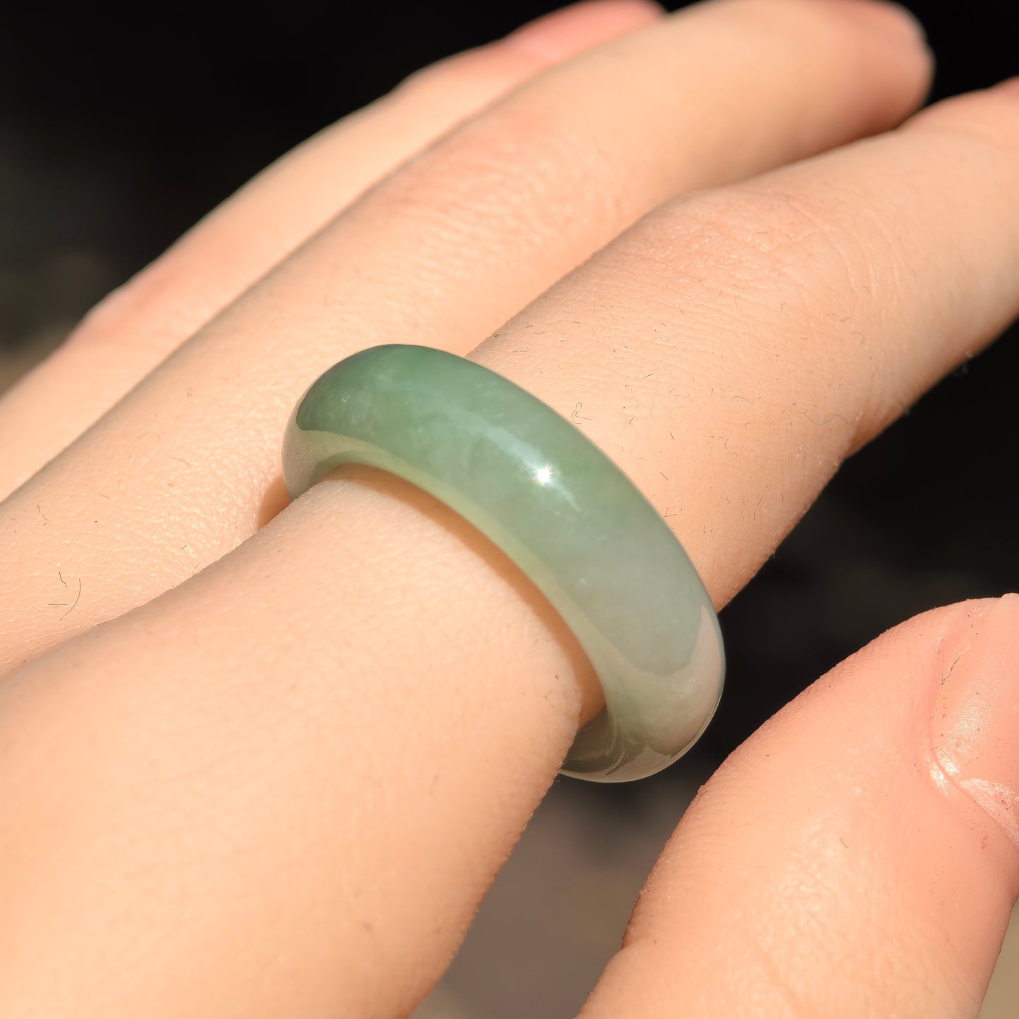 Natural Grade-A Icy Glutinous Light Green Jadeite Ring Band · Burmese Jade US8.25