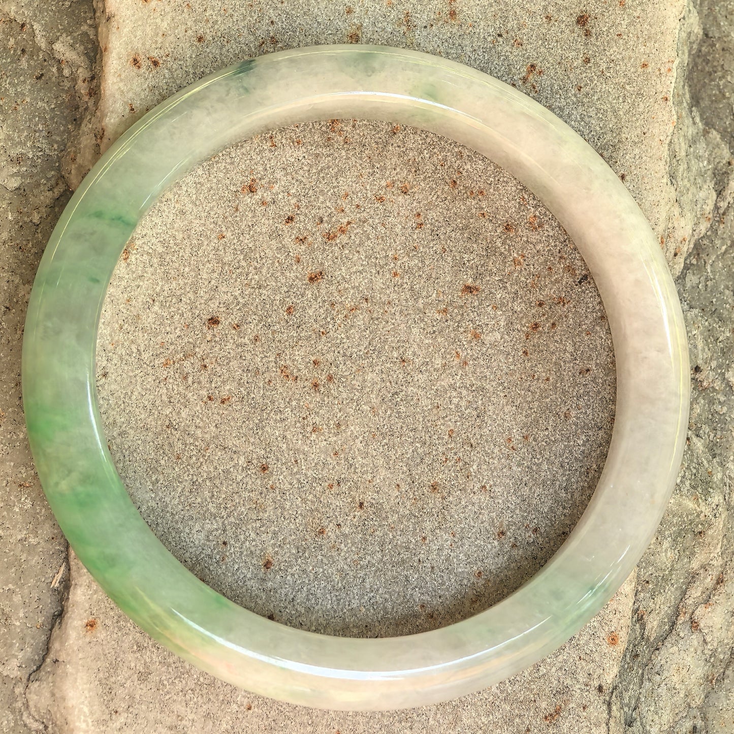 Natural Grade-A Glutinous White-Base Green D-Shape Jadeite Bangle · Burmese Jade 50mm