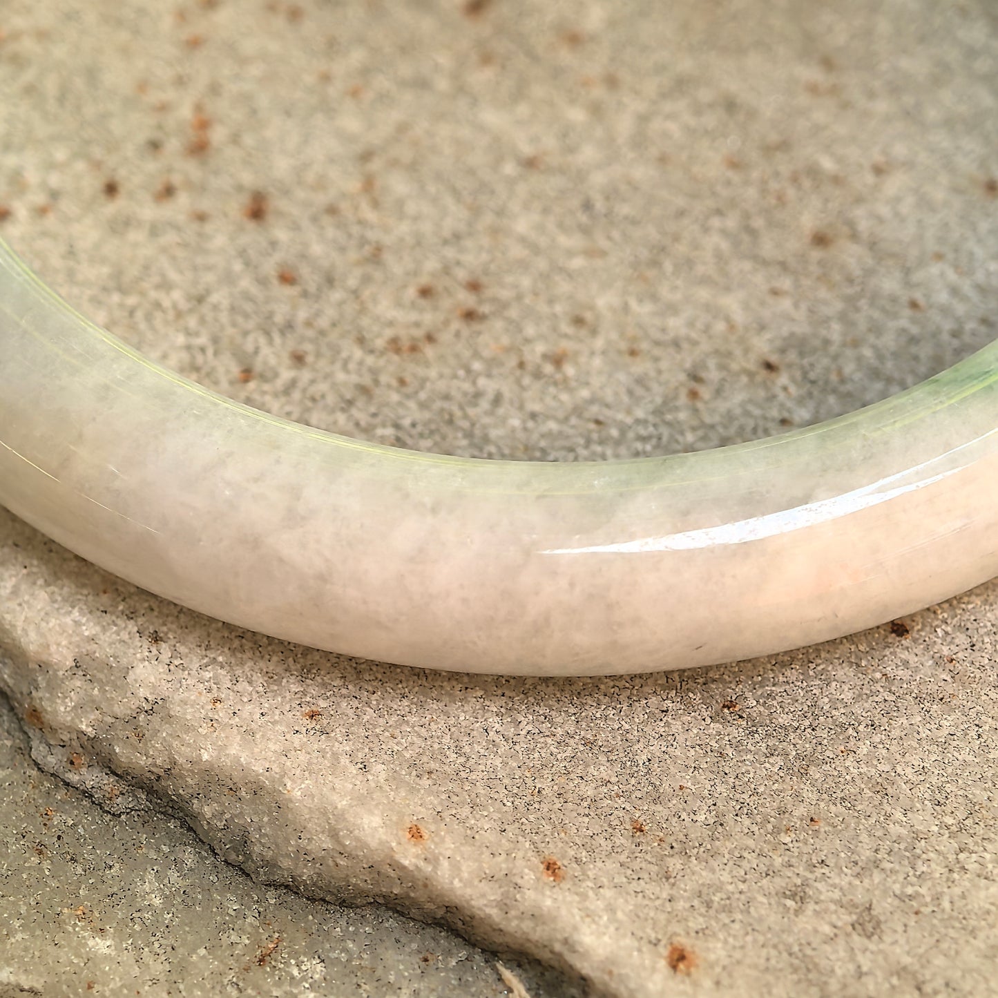 Natural Grade-A Glutinous White-Base Green D-Shape Jadeite Bangle · Burmese Jade 50mm