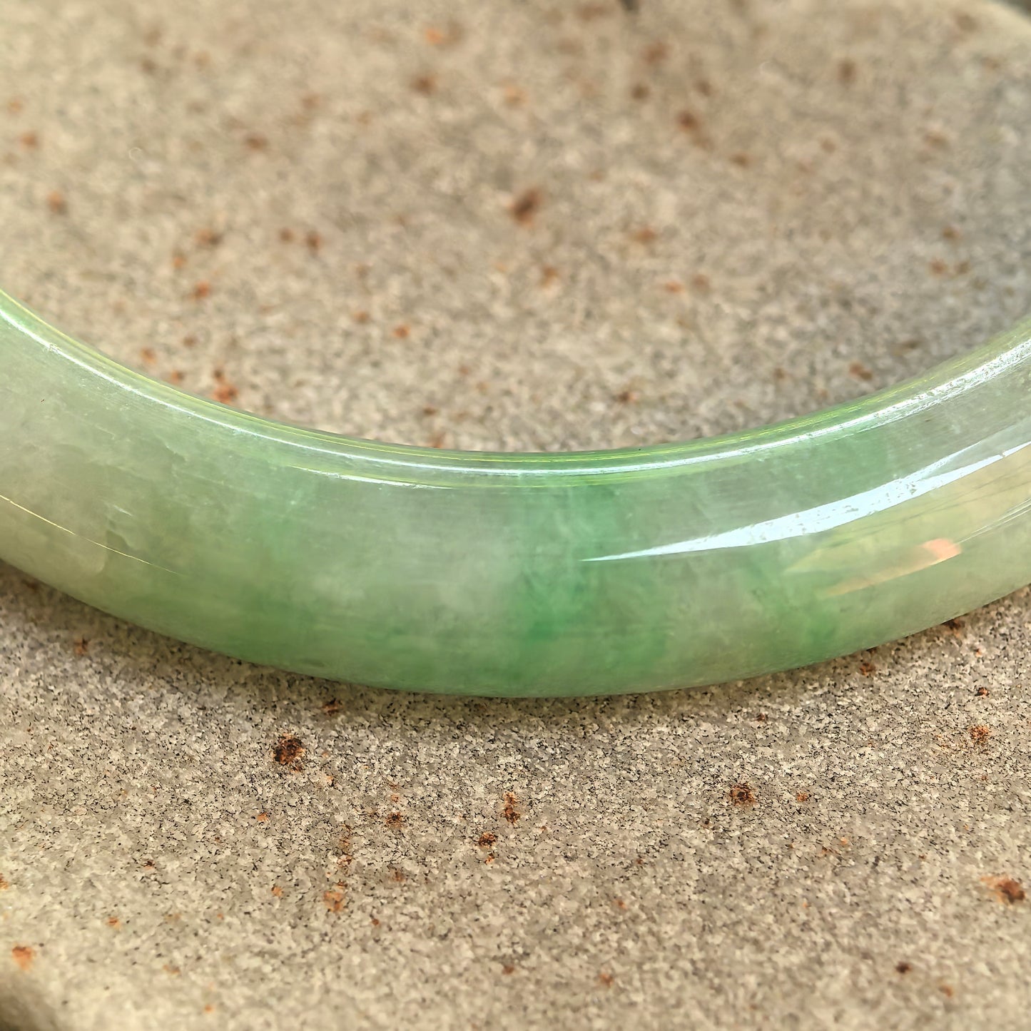 Natural Grade-A Glutinous White-Base Green D-Shape Jadeite Bangle · Burmese Jade 50mm