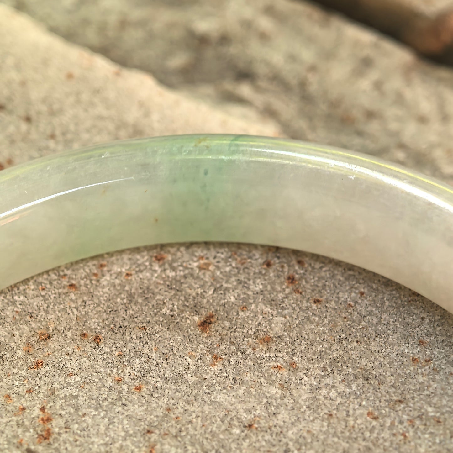 Natural Grade-A Glutinous White-Base Green D-Shape Jadeite Bangle · Burmese Jade 50mm
