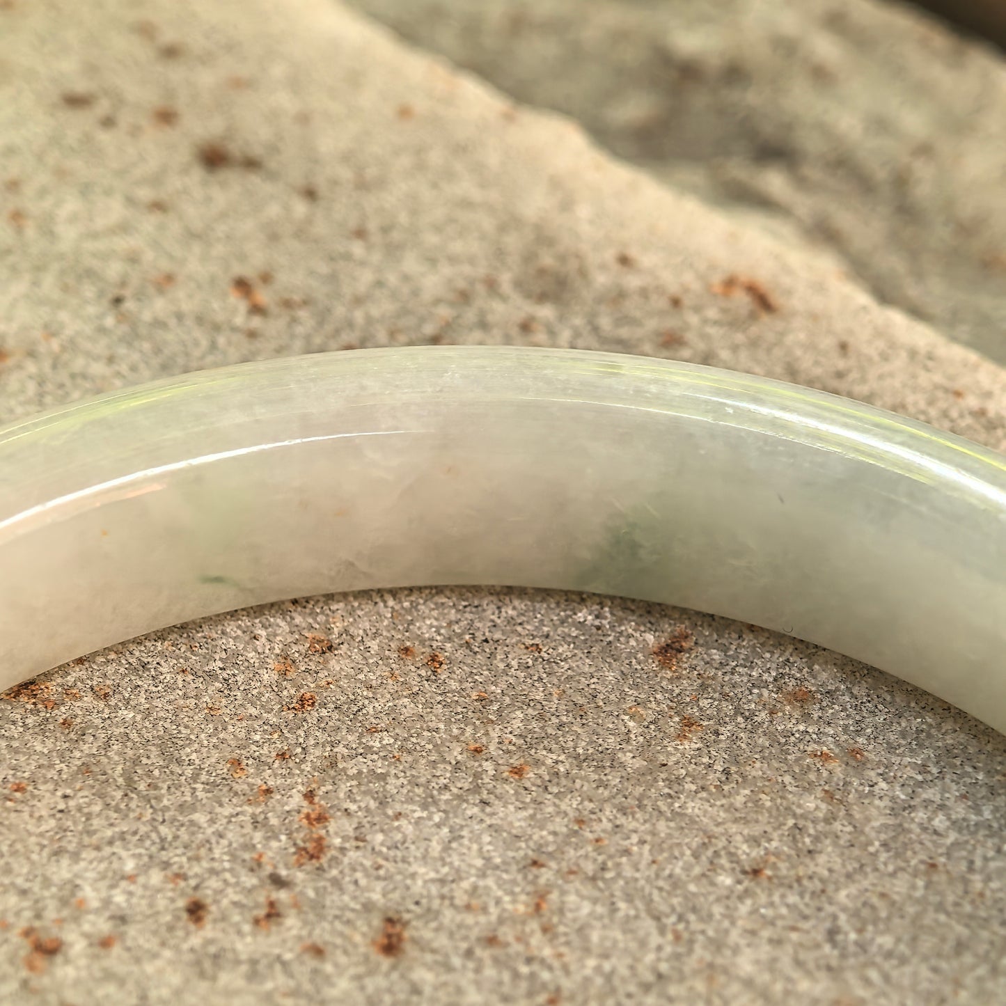 Natural Grade-A Glutinous White-Base Green D-Shape Jadeite Bangle · Burmese Jade 50mm