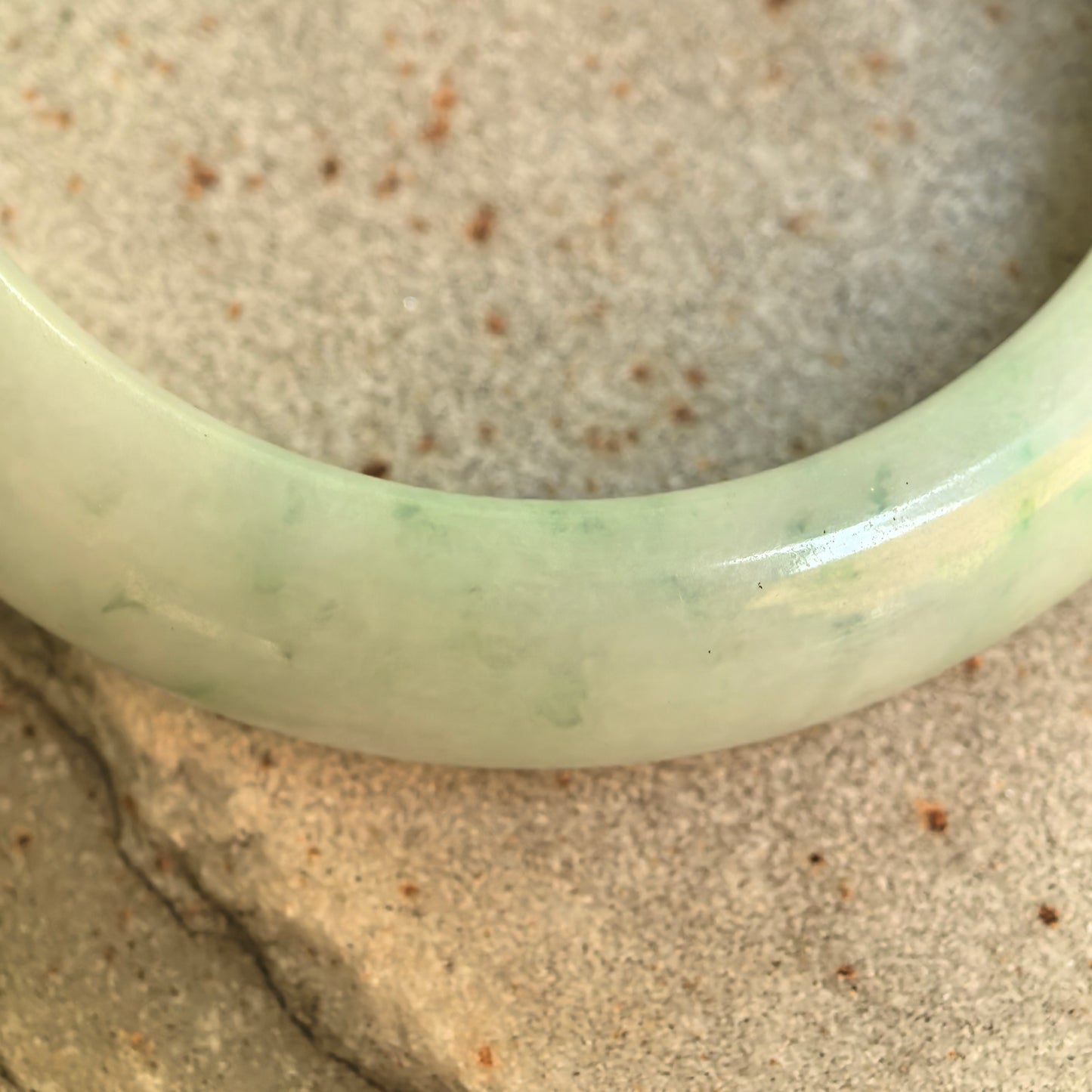 Natural Grade-A Glutinous White-Base Green Oval Jadeite Bangle · Burmese Jade 51mm